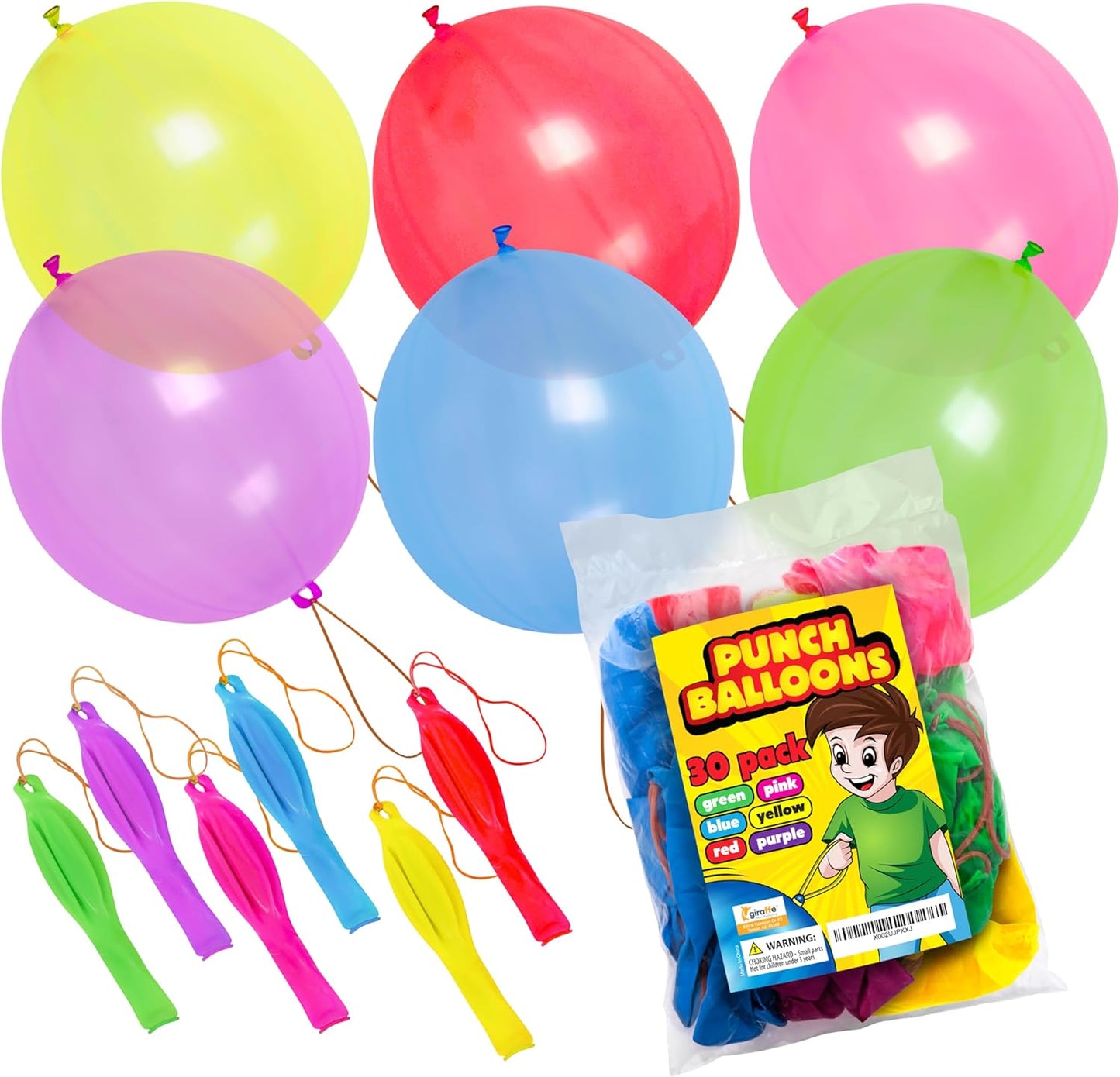 Giraffe 18 Inch Large Thick Latex Neon Rubber Punch Balloons for Kids 30 Pack Bulk - Balloons Party Favors 8-12 Outdoor Strong Party Baloons - Stocking Stuffers for Kids