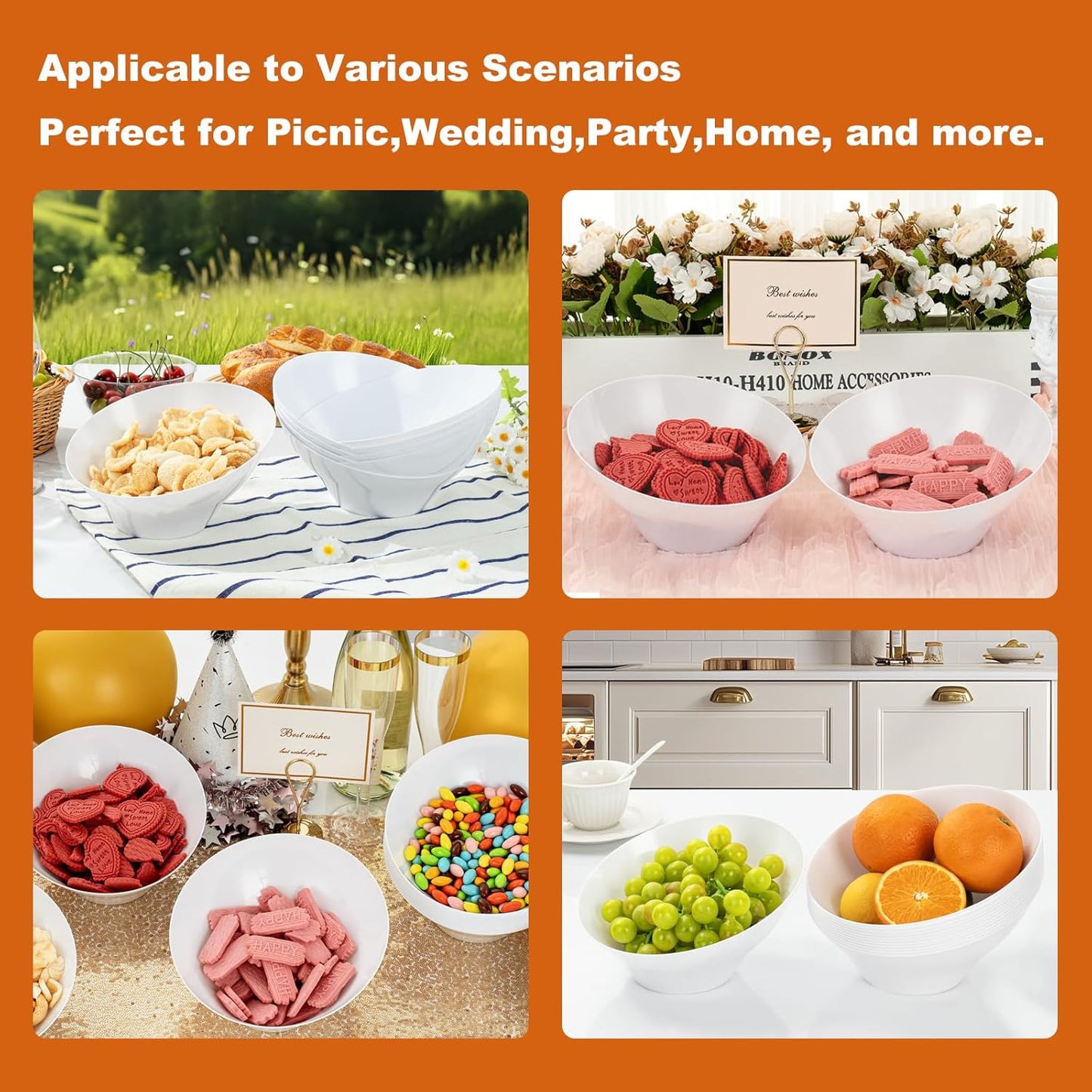 Goodluck 5 Pack White Plastic Serving Bowls for Party - 20 OZ Angled Disposable Serving Bowls for Wedding Party Chip, Candy, Salad & Fruit