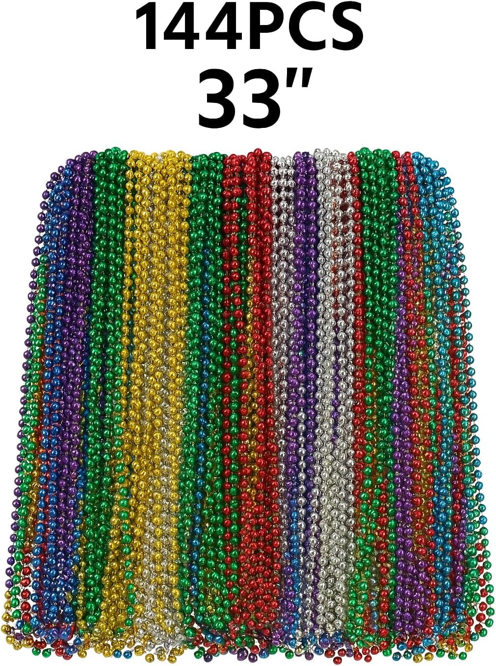 Oojami Mardi Gras Beads Necklaces - 33" Assorted Colors Beaded Necklaces for Mardi Gras, Carnival, Pirate Parties, Masquerade and Christmas, Bulk Parade Throws and Party Favors for Men and Women