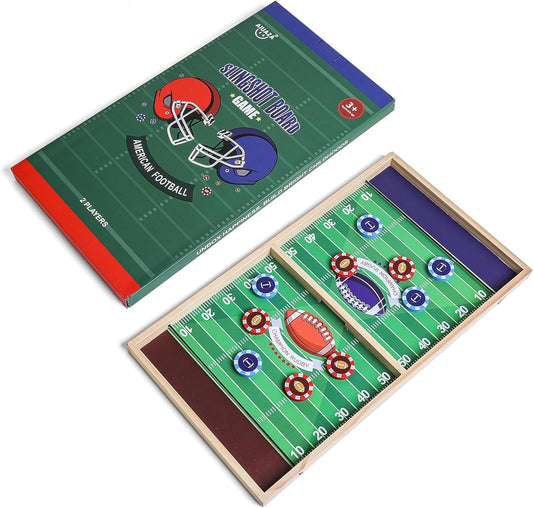 Rugby Fast Classic Slingshot Puck Game Wooden Air Hockey Board Games for Family Game Night or Friends Party,Table Games for Adults and Kids, Test Your Speed and Accuracy,2-Player（Large Size）