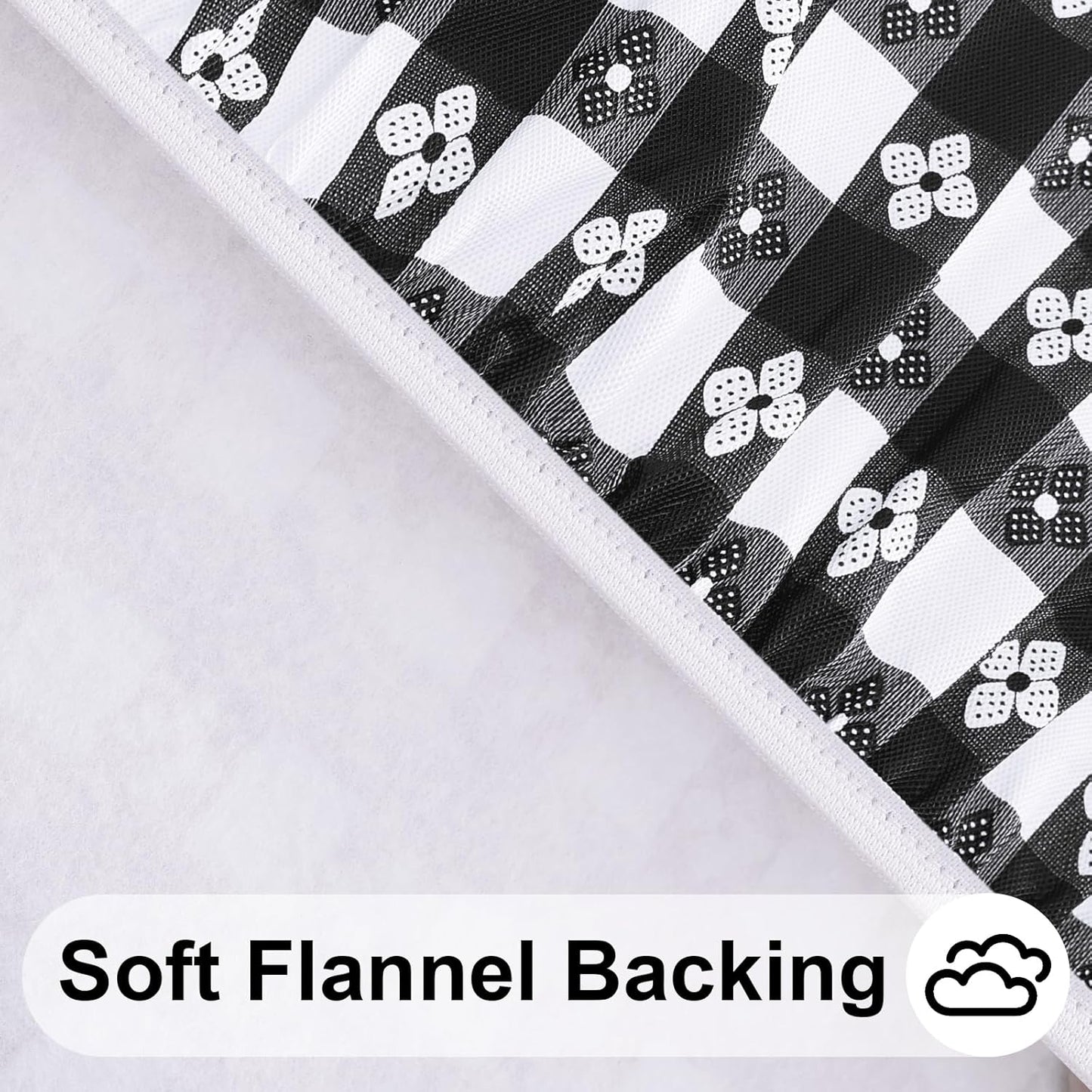 Round Vinyl Table Cloth, Waterproof Elastic Fitted Tablecloth with Flannel Backing, Plastic Table Cover for Picnic, Camping, Outdoor (Black & White, 36" - 44")