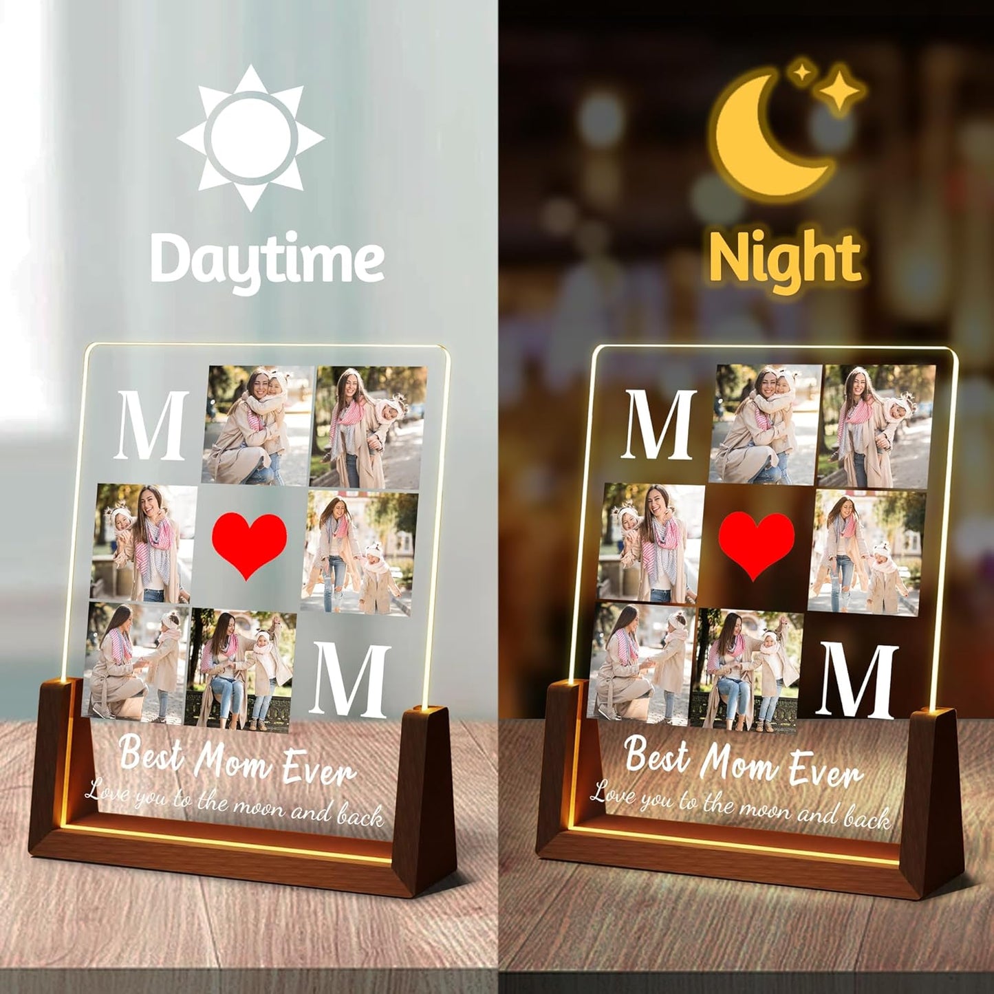 Personalized Mothers Day Birthday Gifts For Mom, Custom Best Mom Ever Gifts From Daughter Son Husband, Customized LED Plaque Picture Frame With Photo Name For Mama Grandma Wife Women Christmas Gift