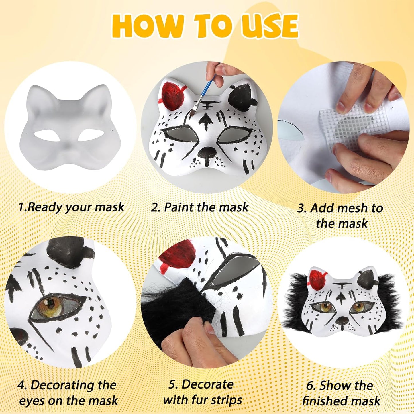 DIY Cat Masks Kit - Blank Therian Masks Set - DIY Animals Fox Mask for Halloween Carnival Masquerade Cosplay Party