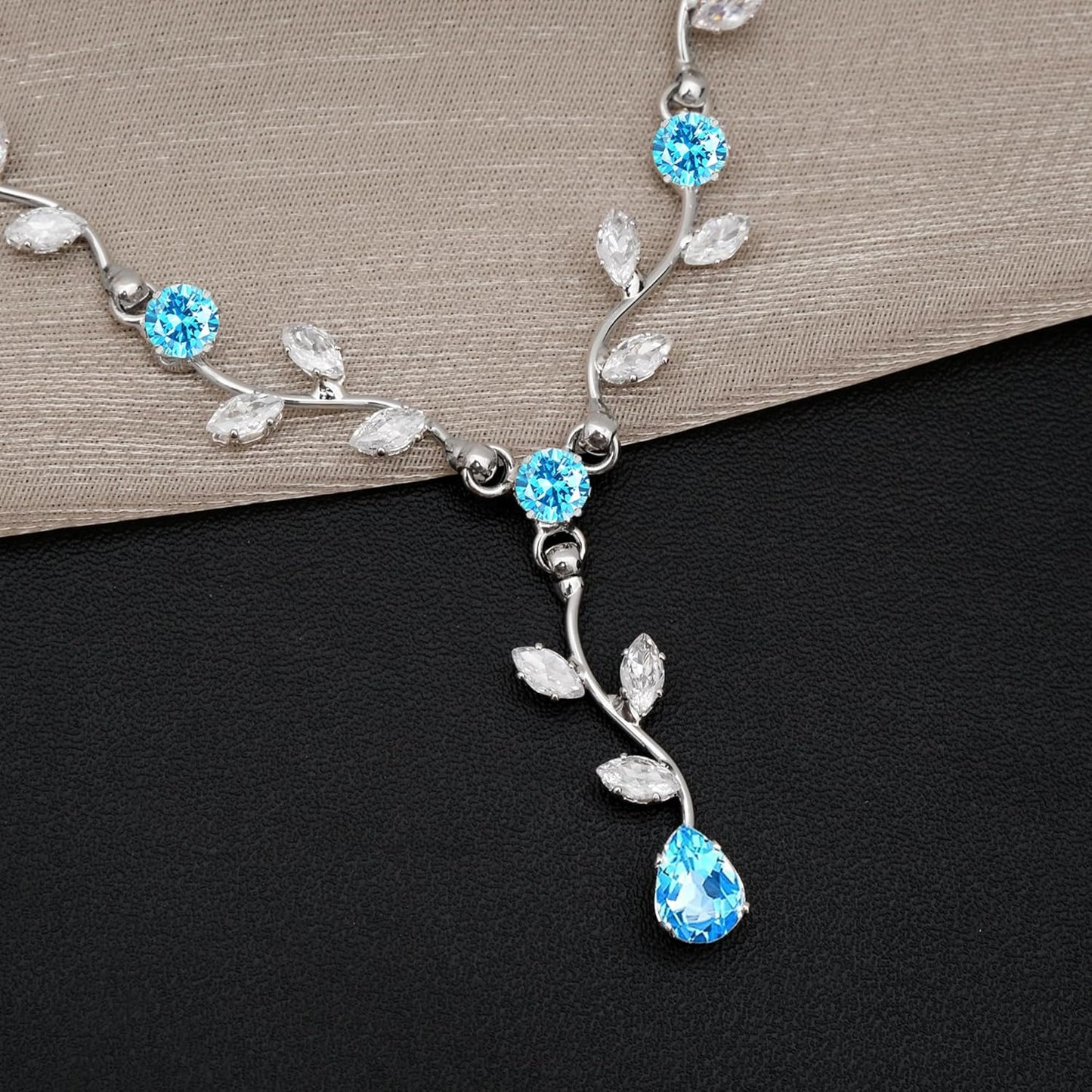 Elegant Bridal Jewelry Sets for Wedding Bride Leaf Shape Cubic Zirconia Necklace Earrings Bracelet Set Prom Costume Accessories
