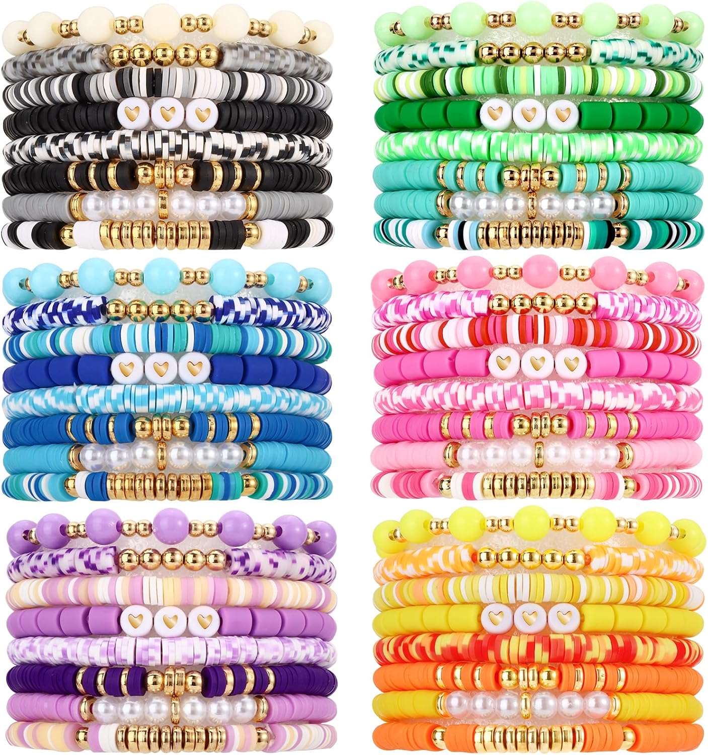 Draupnir Friendship Bracelets Heishi Surfer Clay Bead Bracelets Set Stackable Beaded Preppy Jewelry Bracelets Friendship Boho Y2K Bracelets for Women Teen Girls Party Favors