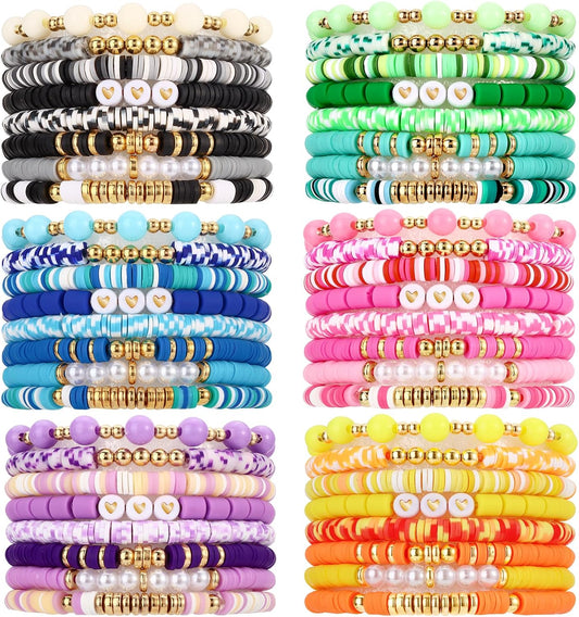 Draupnir Friendship Bracelets Heishi Surfer Clay Bead Bracelets Set Stackable Beaded Preppy Jewelry Bracelets Friendship Boho Y2K Bracelets for Women Teen Girls Party Favors