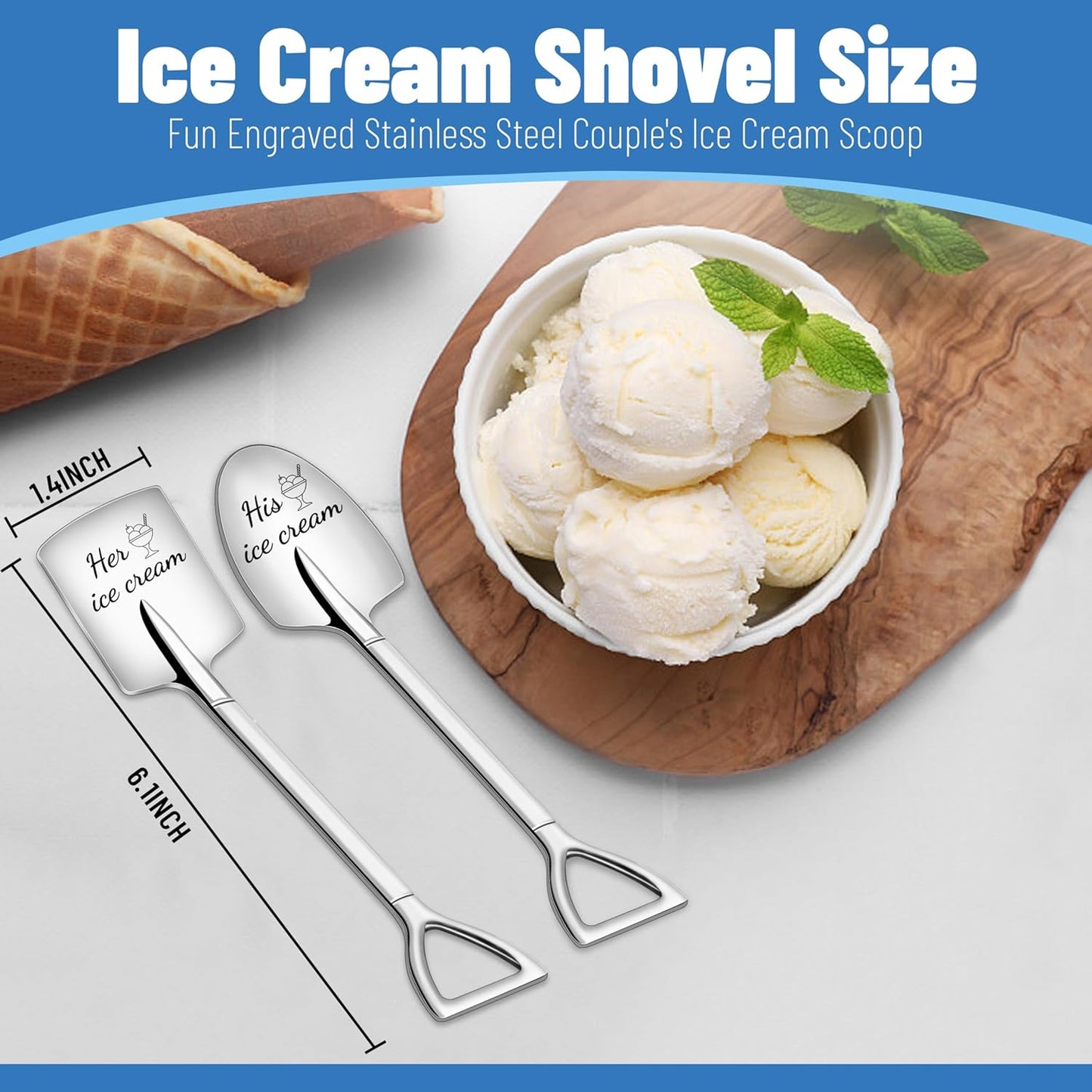 Gifts for Him Her - 2 Pcs His And Hers Gifts Ice Cream Spoons, Gift for Couple, Valentine's Shovel, Graduation Birthday Wedding Christmas Gift for Wife Husband Boyfriend Girlfriend Couple