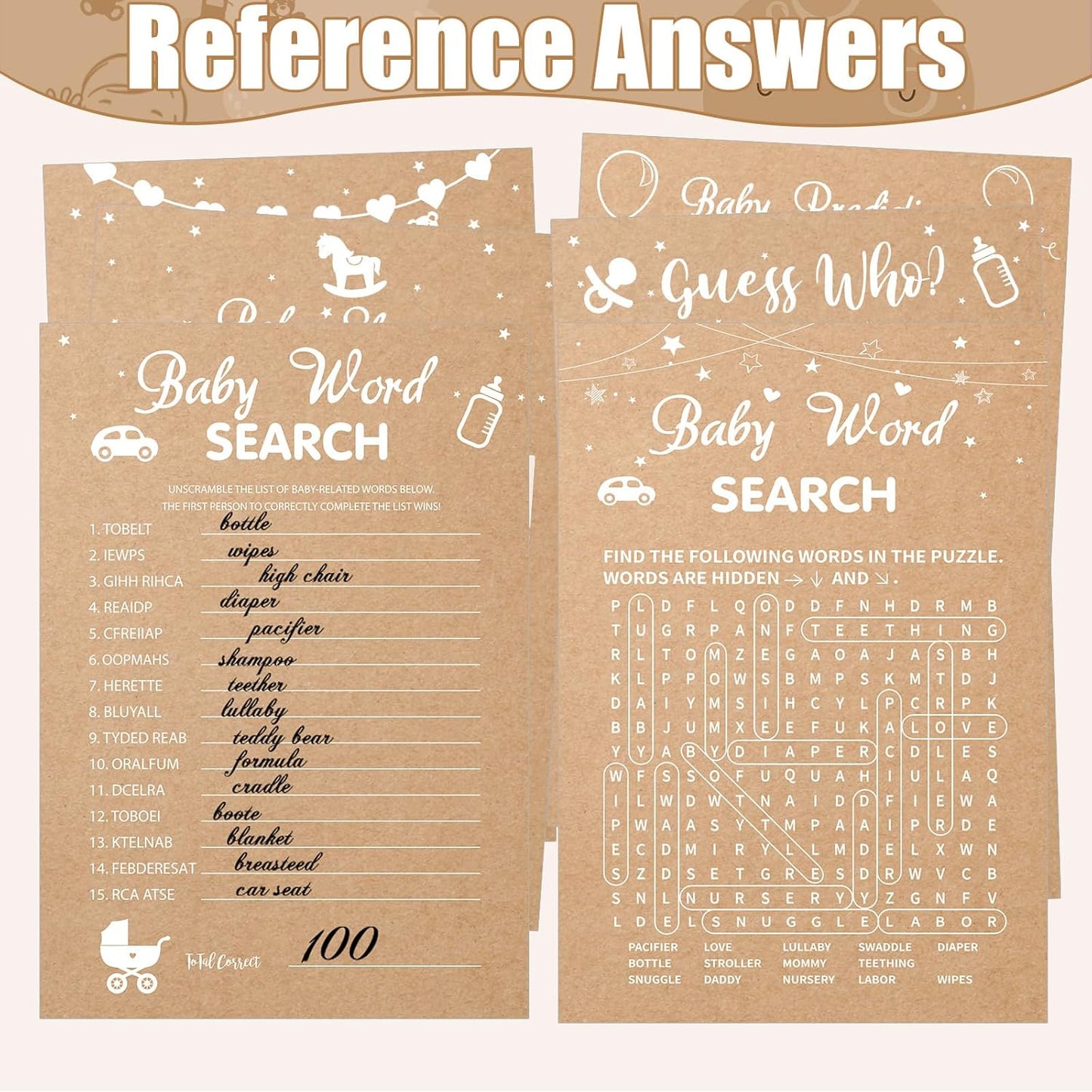 426 Pcs Kraft Baby Shower Games Set-8 Games, Includes Baby Shower Bingo, Price is Right, Guess Who, Word Scramble, Prediction and Advice, How Big is Mommy's Belly, Don't Say The Words