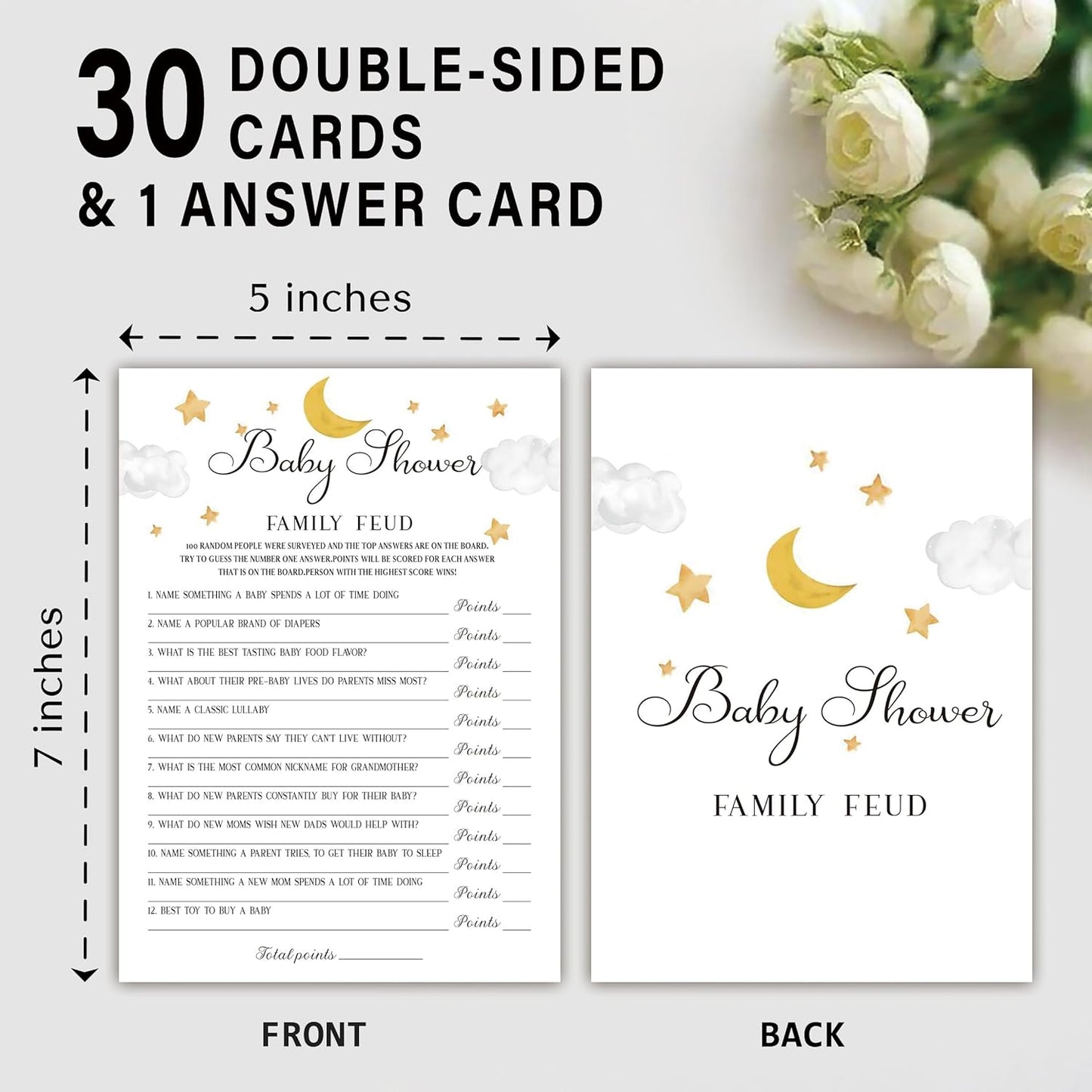 Family Feud Baby Shower Game - Pack of 30 Cards, Answer Key, Boy & Girl Themed Decorations & Supplies