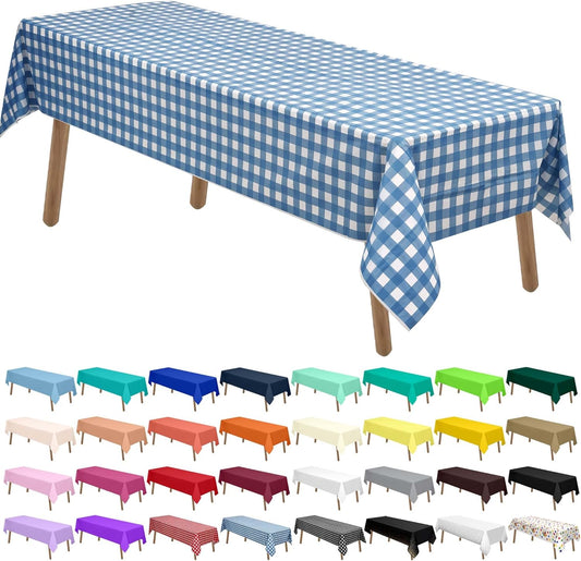 Blue Gingham Checkered Plastic Tablecloths 2 Pack Disposable Table Covers 54 x 108 Inch Party Tablecovers Buffalo Plaid Table Cloths for BBQ Picnic Birthday Wedding Parties 8 ft Rectangle Table Use