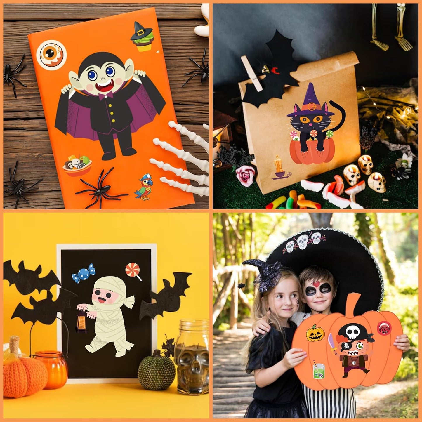 36 Sheets Large Halloween Make a Face Stickers, 5.9 * 8.3 inch Halloween Party Classroom Favors Crafts for Kids, DIY Games Stickers Bulk Trick or Treat Party Supplies Goodie Bag Stuffers