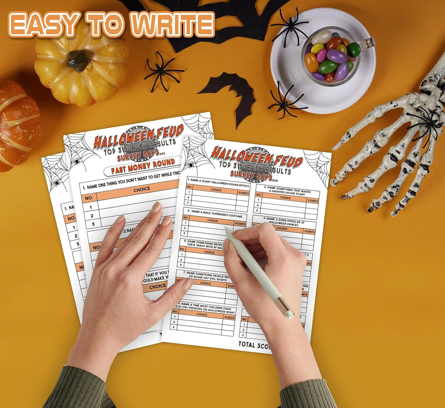 Halloween Friendly Feud Game, Family Game Night, Halloween Quiz, Halloween Trivia Adult Games, Halloween Party Game for Family Activity - 30 Halloween Feud Cards and 3 Fast Money Round Cards (02)