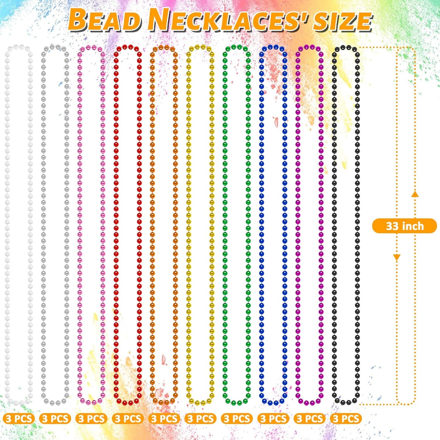 30PCS Mardi Gras Beads, Metallic 10 Kinds Beaded Necklace Party Favors, 33" Colorful Mardi Gras Necklace Bulk Stuff, Festival Parade Throw Accessories for Wedding Birthday Celebrations Decorations