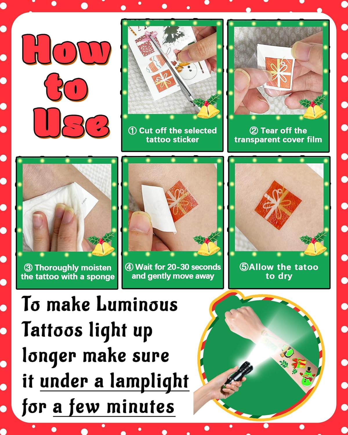 260 Styles Luminous Christmas Tattoos Party Favors for Kids, Christmas Goodie Bag Stocking Stuffers Temporary Tattoos, Christmas Classroom Gifts Treats Party Games Supplies for Kids Boys Girls