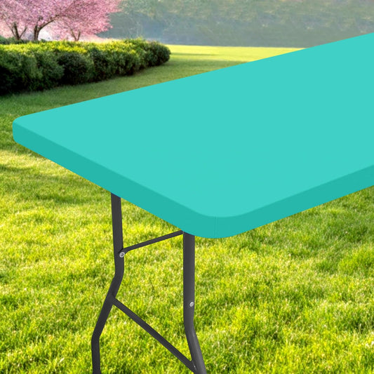 Rectangle Table Cloth, Waterproof Elastic Fitted Tablecloth for 4 Foot Folding Tables, Washable Polyester Tablecloths for Picnic, Camping, Outdoor (Aqua, 24"x48")