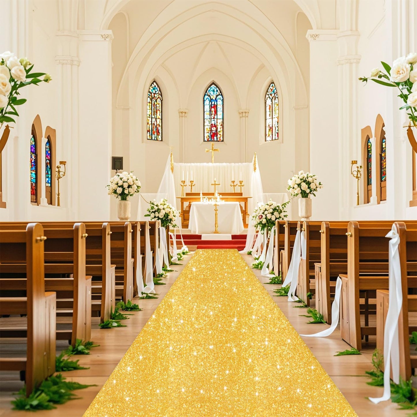 FUHSY Gold Carpet Runner Sequin Aisle Runner Runway Rug for Party 2FT x 15FT Long Sparkly Wedding Runners for Prom Birthday Hallway Aisle Decorations