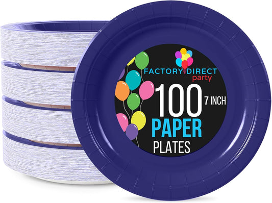 Exquisite Navy Paper Plates Disposable Heavy Duty 7 Inch Navy Disposable Plates For Party 100 Pcs Heavy Duty Paper Plate 350 GSM, Birthday Party Supplies Plate Set