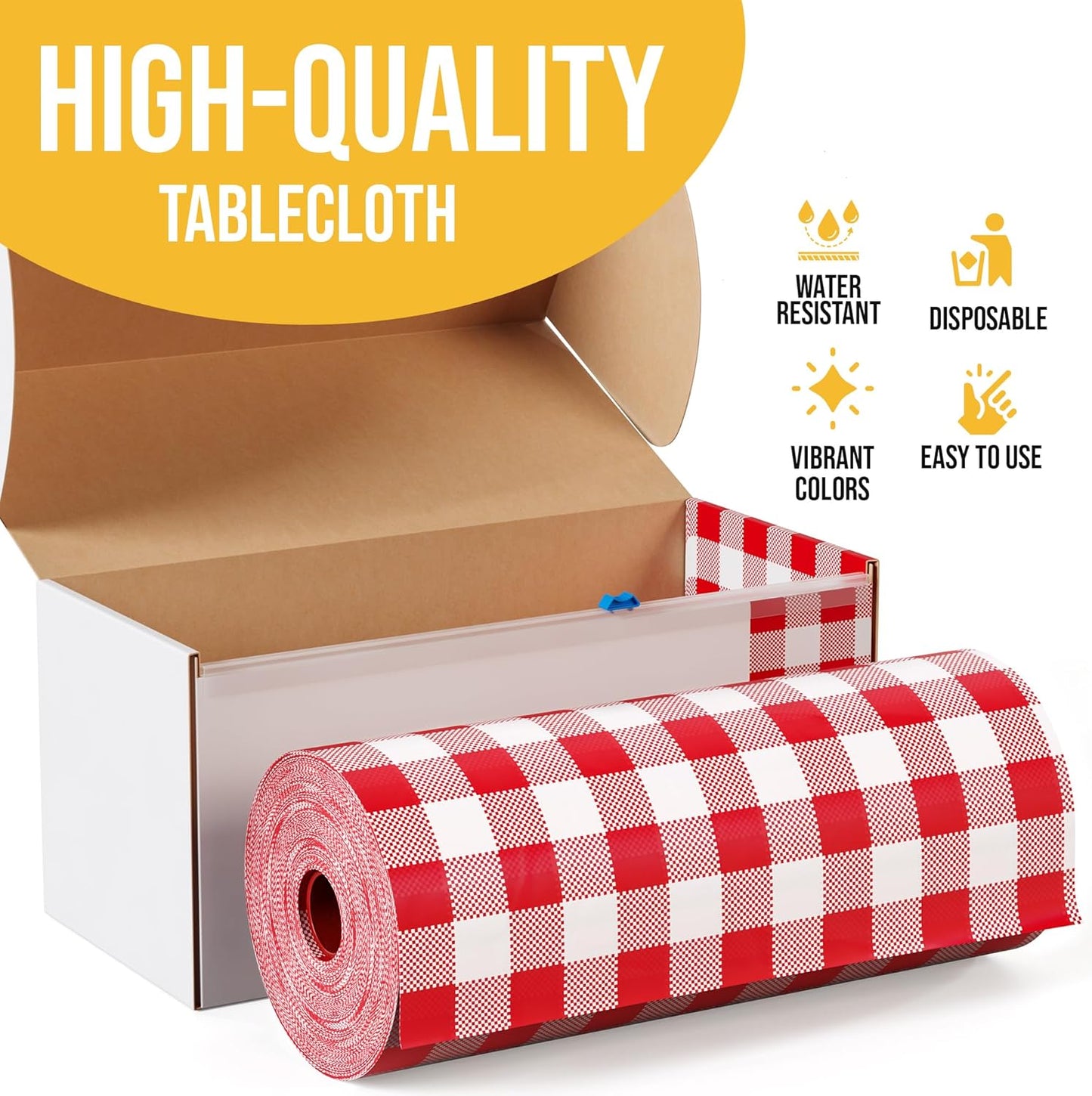 Party Solids 54 Inch X 300 Feet Red Gingham Plastic Table Cover Roll in A Cut - to - Size Box with Convenient Slide Cutter. Cuts Up to 36 Rectangle 8 Feet Plastic Disposable Tablecloths