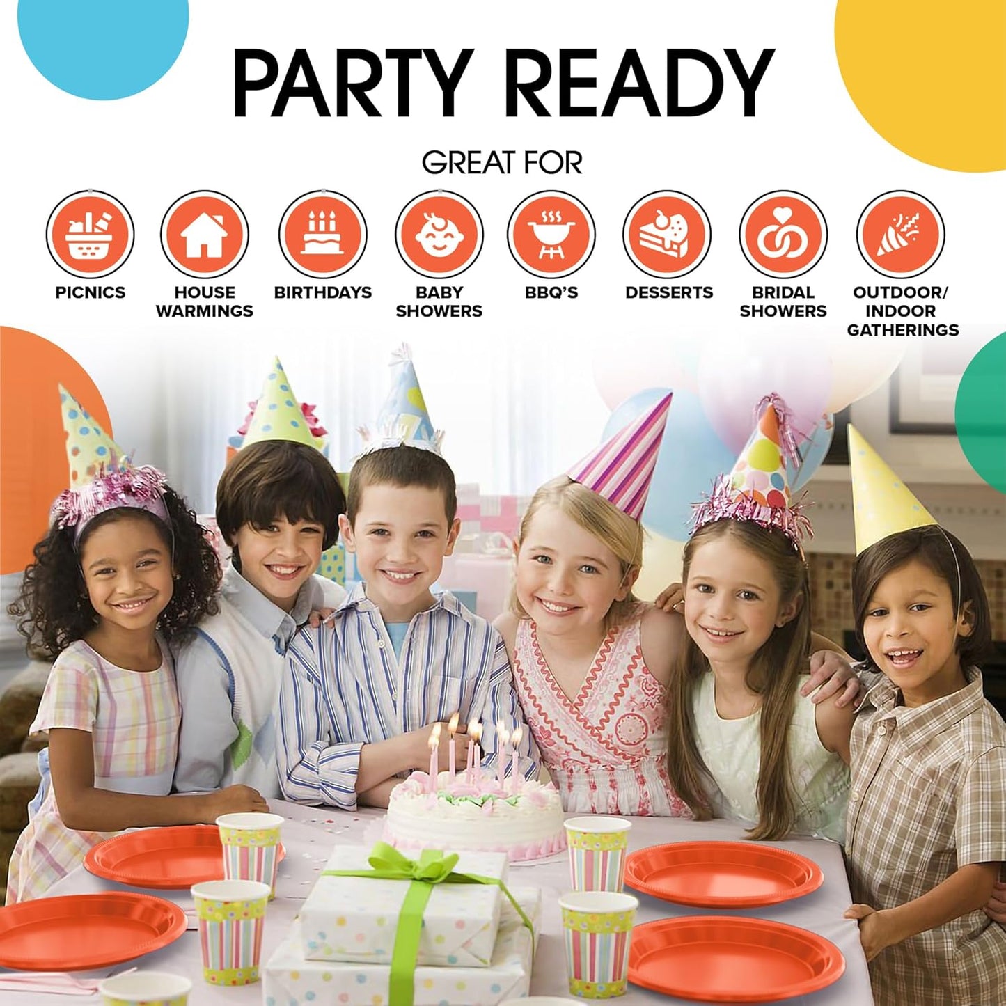 Exquisite Party Solids Orange Plastic Plates For Party 7" Orange Disposable Plates Heavy Duty 100 Pcs Plastic Dinnerware Sets Heavy Duty 350 GSM Disposable Dinnerware Set