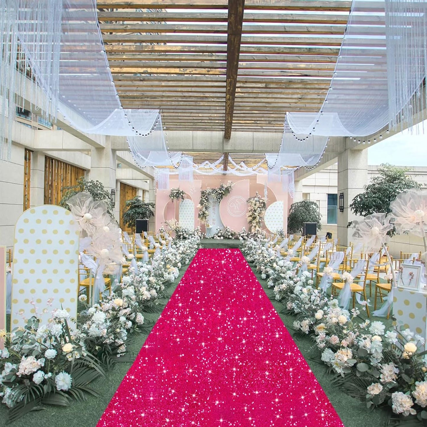 FUHSY Pink Aisle Runner for Wedding Ceremony Hot Pink Sequin Rug Runners 4FT x 15FT Party Carpet Runner Glitter Walkway Runner Wedding Aisle Decorations for Outdoor Indoor Church Prom Events