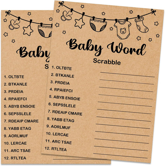 Baby Shower Game, Baby Word Scrabble Game Cards, Baby Shower Party Games Supplies & Activities, Party Activities Ideas Supplies, Baby Shower Ideas, 30 Game Cards Included, Kraft