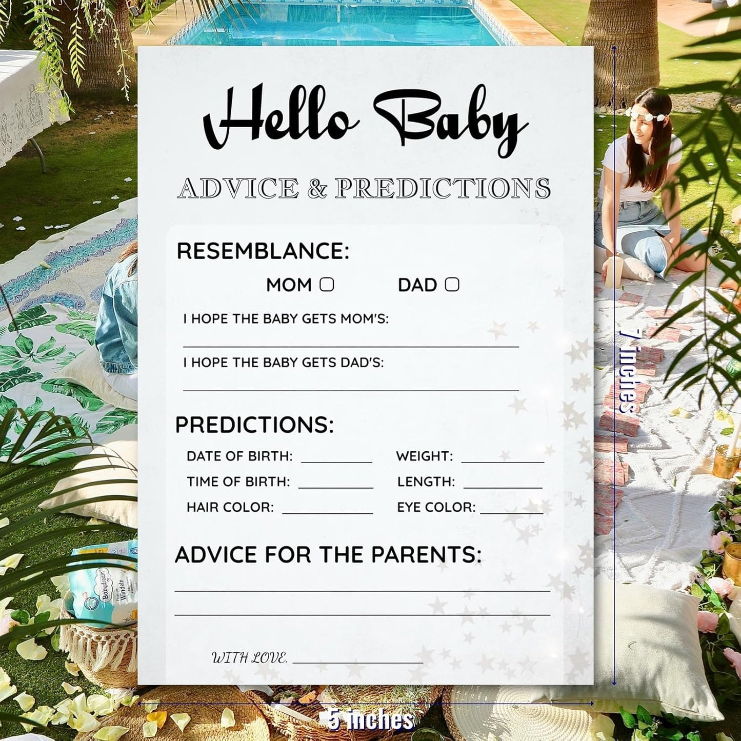 Baby Shower Advice Predictions Resemblance Cards - 30 Player Party Games - Minimalist Light Gray Stars Design - Ready to Play Family Friend 5x7 Inch (Predictions)