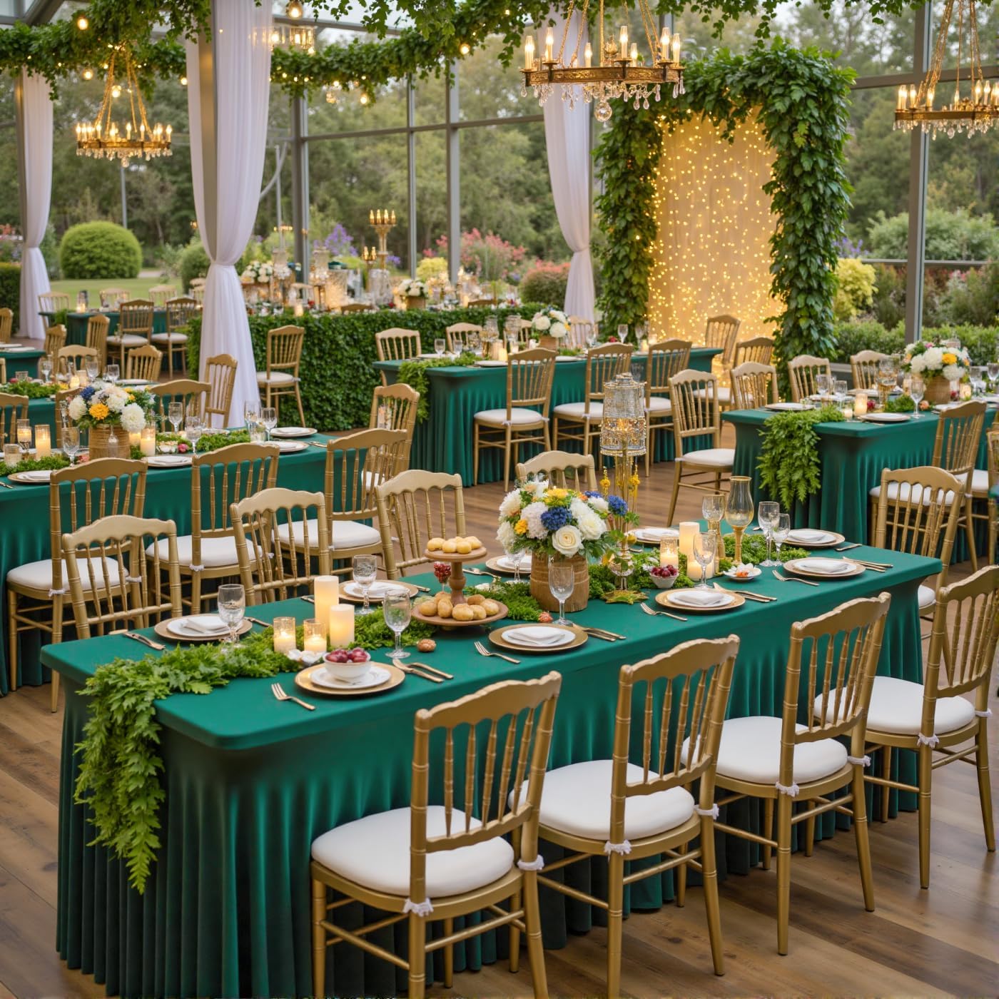 Emerald Spandex Table Clothes for 6 Foot Rectangle Tables, 2 Pack Wrinkle Free Rectangle Table Cloth 6ft Stretch Fitted Tablecloths with Skirt for Parties Weddings Birthday Banquet Baby Shower