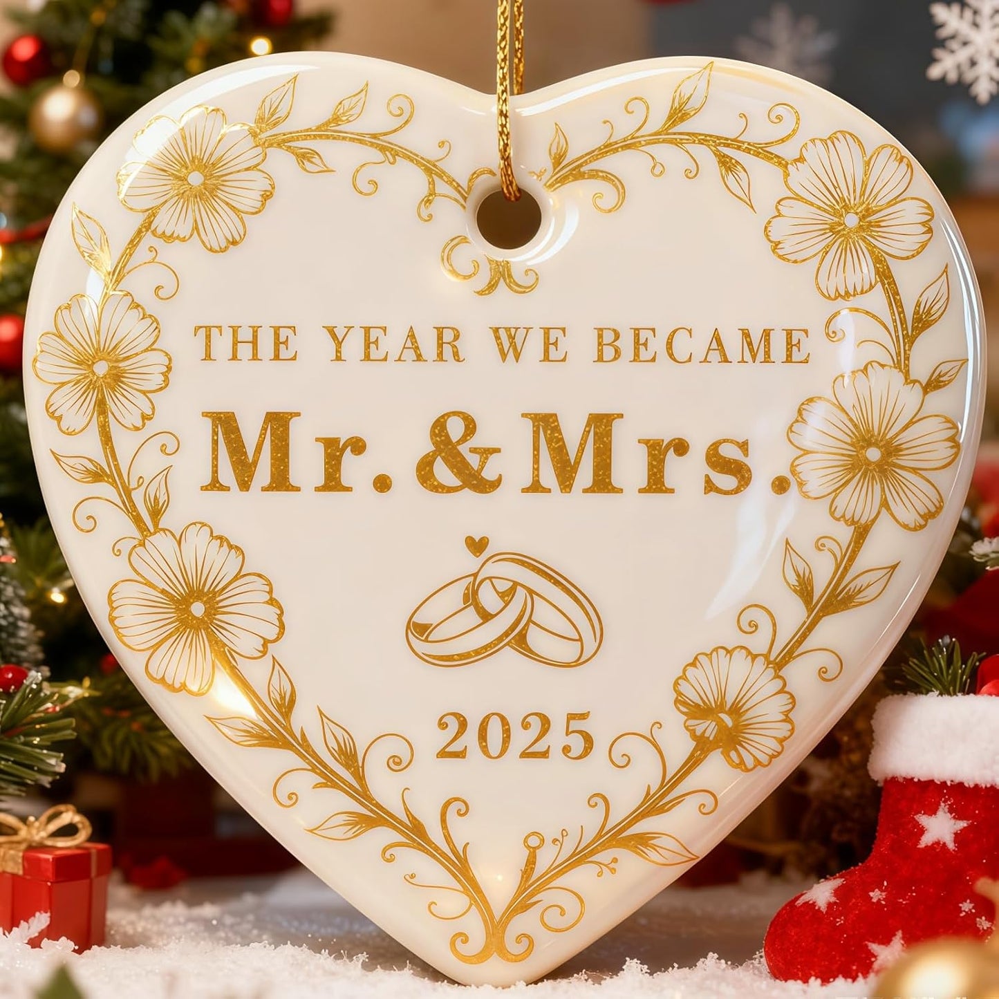 Christmas Wedding Gifts for Couples 2025, Mr and Mrs Gifts, Bridal Shower Gift for Older Bride, Wedding Ideas for Newlyweds, First Christmas Just Married Ornament 2025