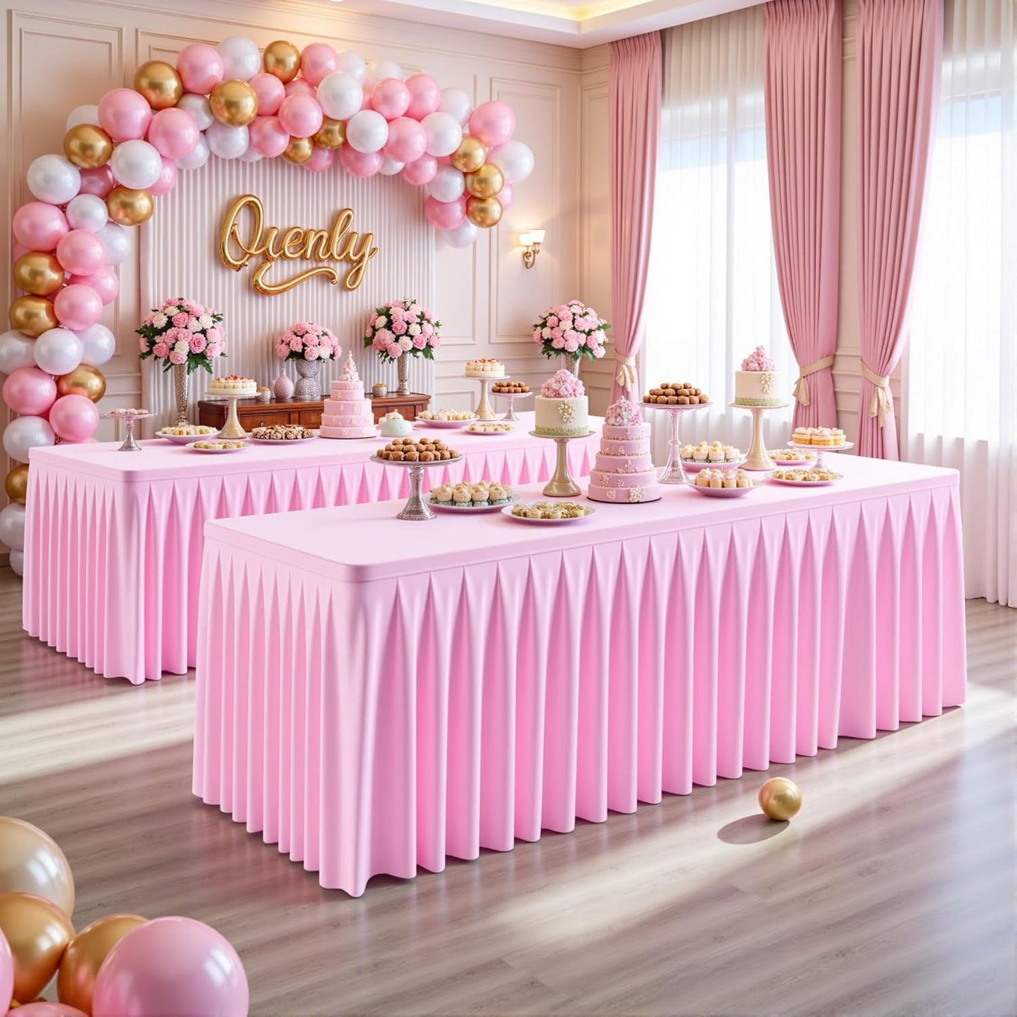 8 Pack Pink Rectangle Tablecloth 8 FT Stretch Spandex Fitted Table Cloth for 8 Foot Rectangle Tables Banquet Tablecloths Wrinkle Free Table Cover Skirt Ruffle Tablecloth for Party Wedding Birthday