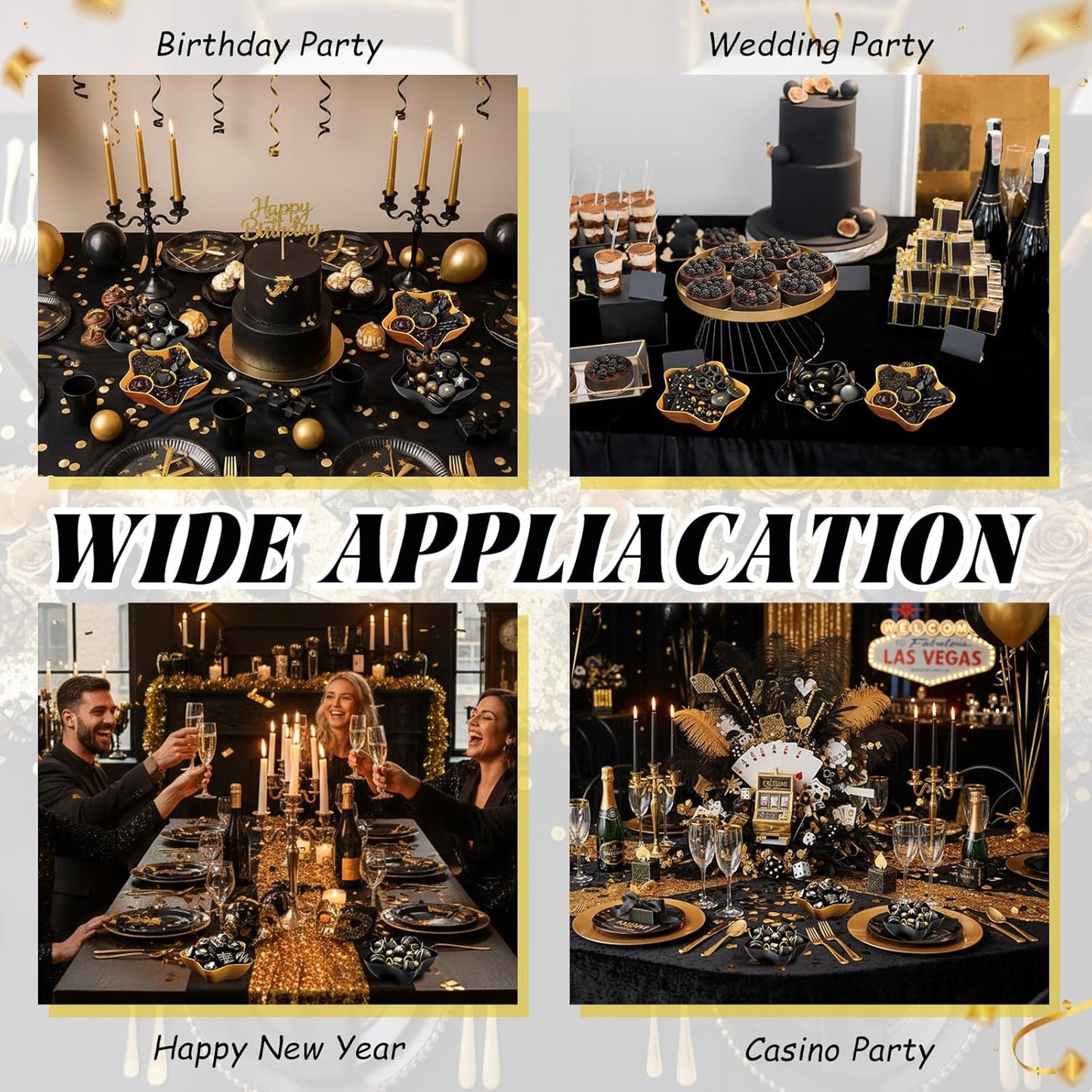 Honeydak 20 Pcs Black and Gold Star Shaped Plastic Bowls Star Dessert Plates Snack Salad Bowl Party Candy Bar Containers Serving Dishes for Chips Buffet Salad