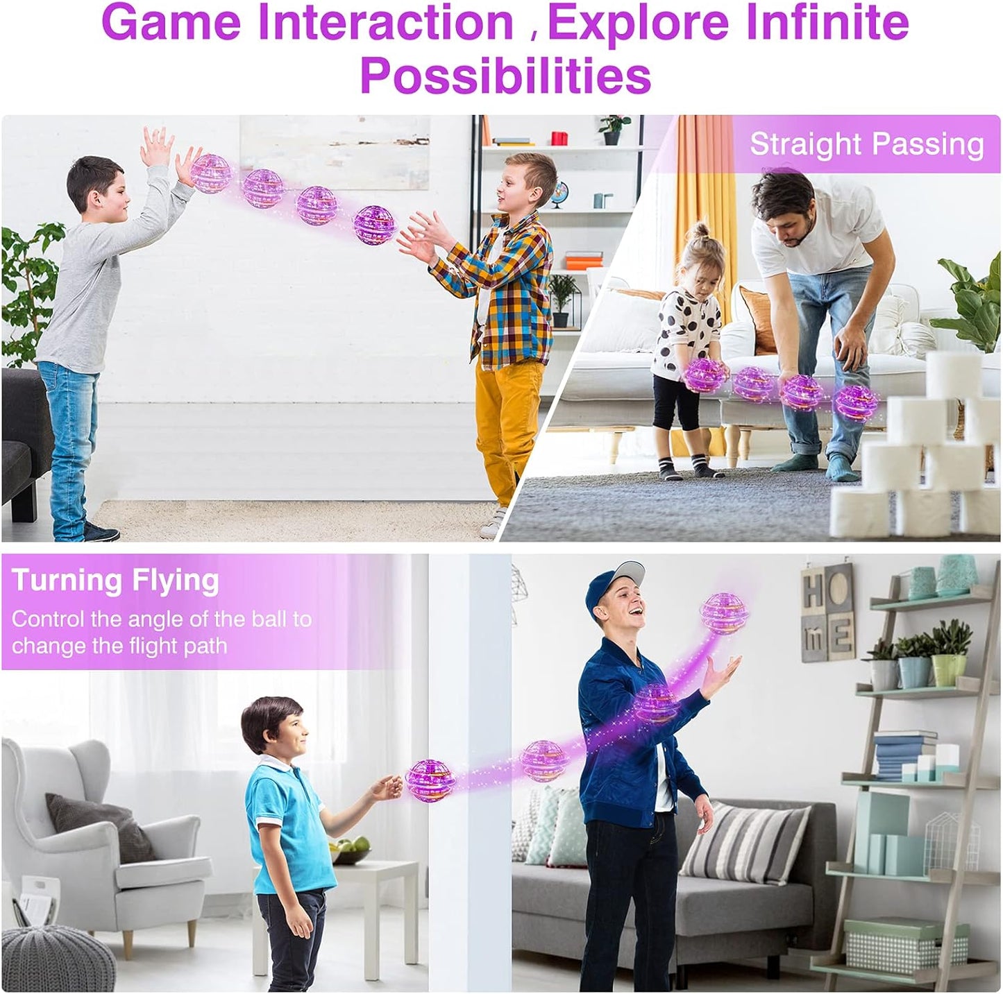 Ciniffo Flying Orb Ball Toy 2025 – Light Up Hand Controlled Boomerang Spinner Mini Drone Toy, Hover Cosmic Globe Ball, Cool Christmas & Birthday Gift for Girls Boys Teens Ages 6+ (Purple)