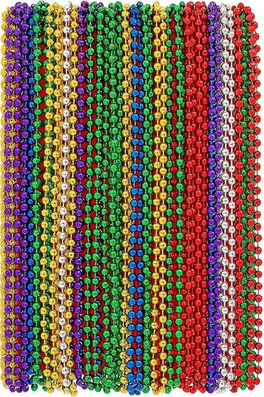 Oojami Mardi Gras Beads Necklaces - 33" Assorted Colors Beaded Necklaces for Mardi Gras, Carnival, Pirate Parties, Masquerade and Christmas, Bulk Parade Throws and Party Favors for Men and Women