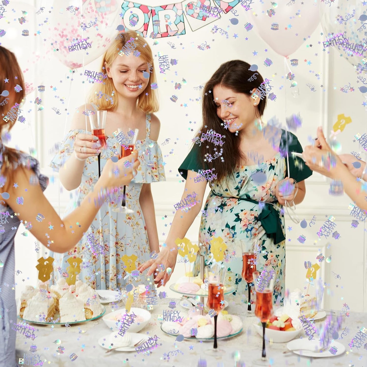 Happy Birthday Confetti, Birthday Party Cake Confetti, Metallic Foil Balloon Table Scatter Decorations for Baby Adult Birthdays Table Scatter Party Supplies