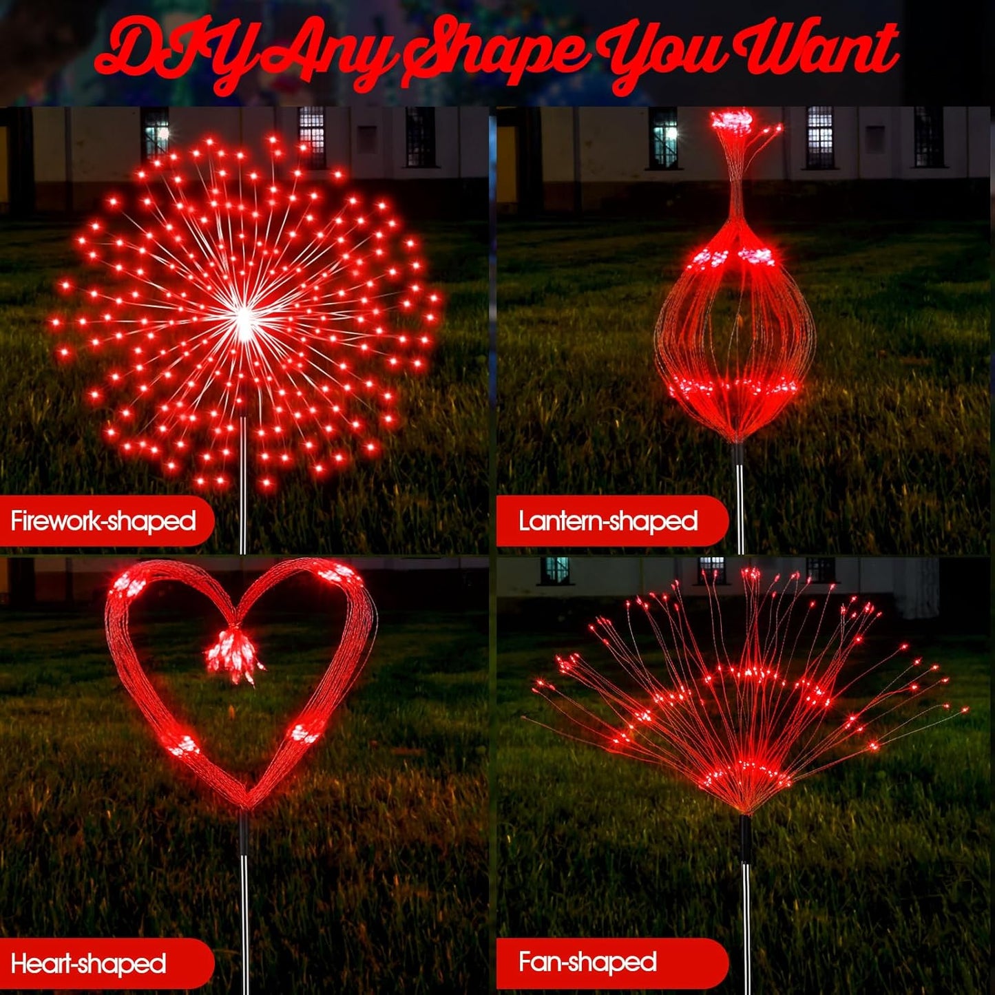 4 Pack Christmas Solar Firework Lights Decorations Garden Pathway Solar Power Light Stake Waterproof Landscape Lamp with 180 LED 8 Modes for Christmas Party Decoration(Red)