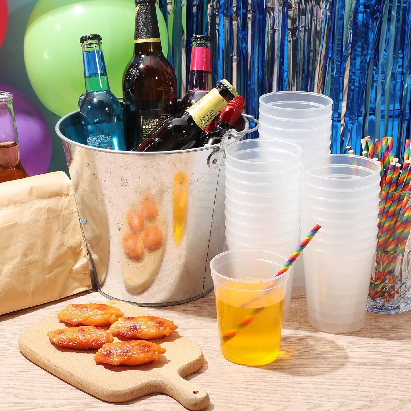 Yungyan 200 Pack 16oz Stadium Cups Reusable Plastic Cups Blank Drink Tumblers for Parties, Events, DIY Projects, 4.5 x 3.54 x 2.72 Inch (Clear)