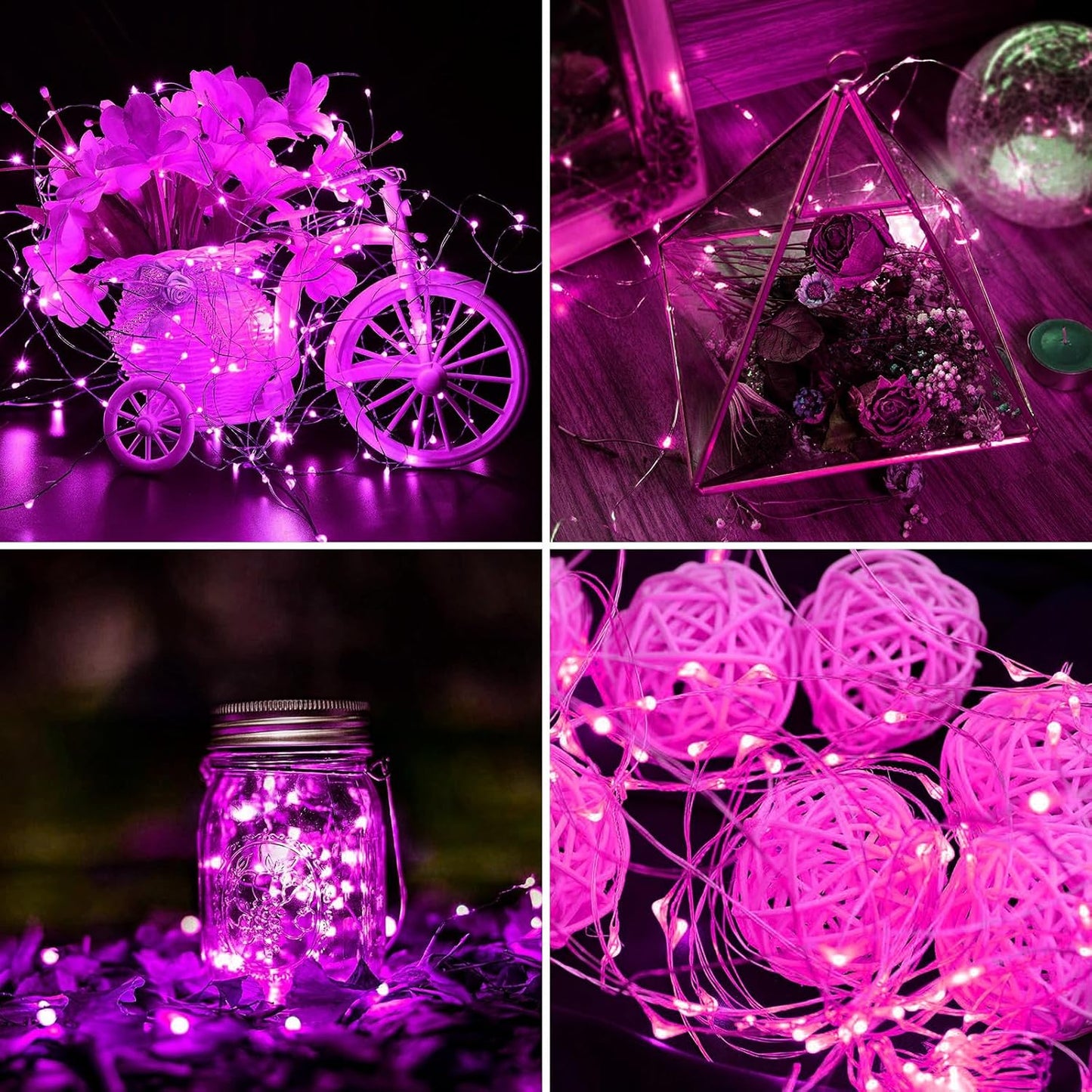 Aogist 24 Pack Fairy Lights 3 Modes 7ft 20 LED Waterproof,Battery Operated Silver Wire Firefly Starry Moon Mini String Lights for Mason Jars Christmas DIY Crafts Wedding Party Bedroom,Pink