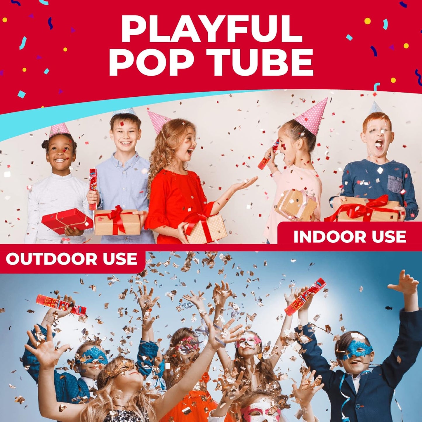 Toysery 12 Pack Confetti Cannons - Multicolor Compressed 12-inch Large Party Poppers for Birthdays, Weddings, Indoor or Outdoor Parties, Christmas Eve, and New Year Celebrations