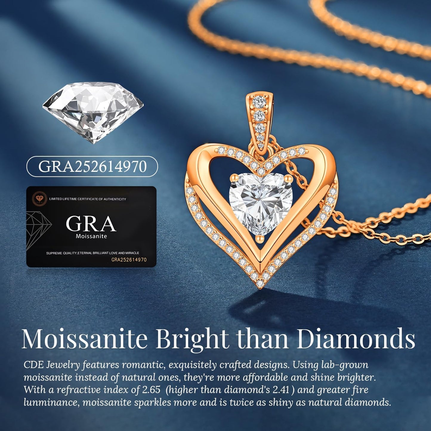 Moissanite Infinity Love Heart Pendant Necklaces for Women, 1-3 Carat 925 Sterling Silver 18K Gold Plated Engraved with"I LOVE YOU', Anniversary Birthday Present Jewelry Christmas Day Gift for Women Wife Girlfriend Her