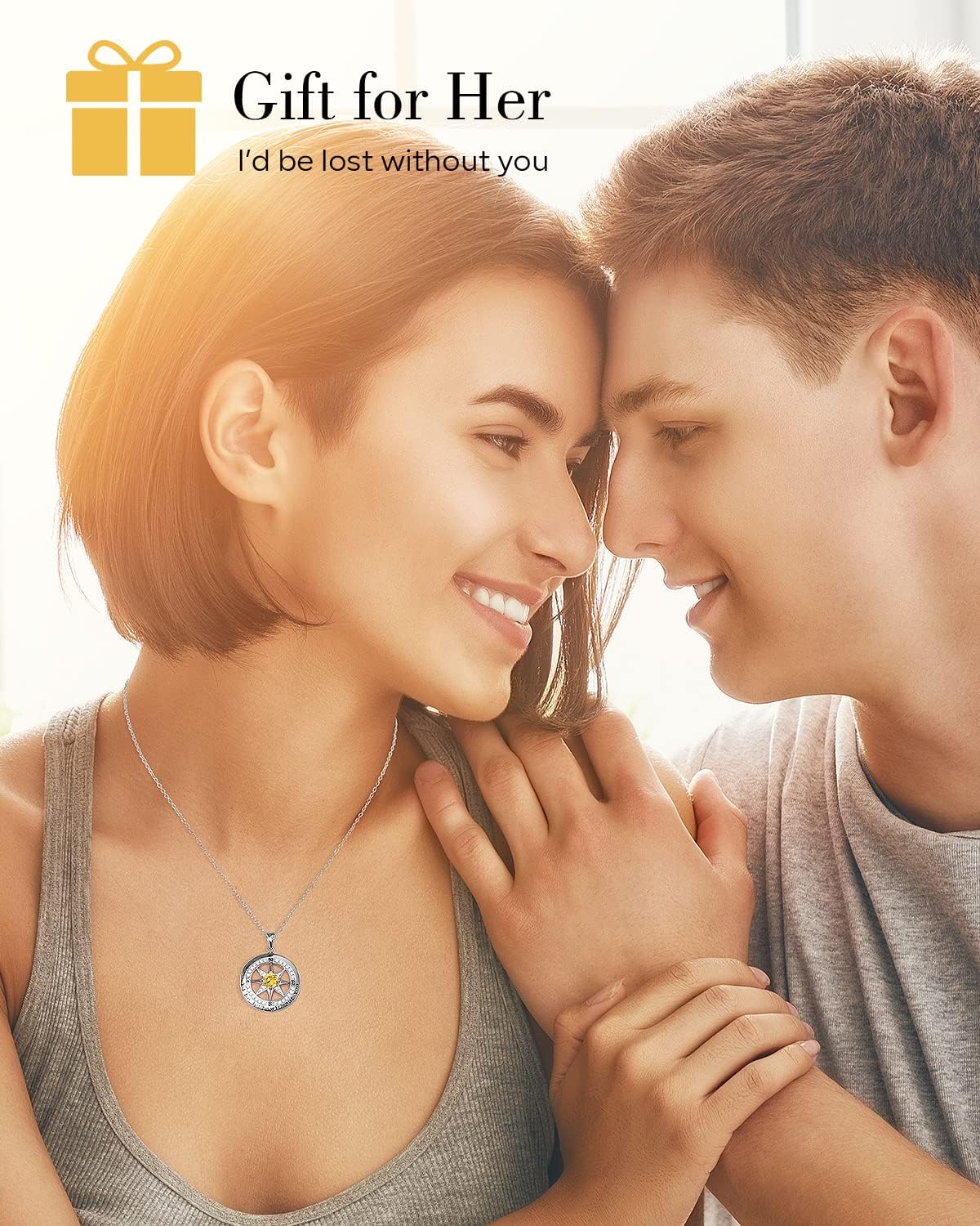 S925 Necklace Gift for Wife |Compass Jewelry |Women Anniversary |Sterling Silver |Girlfriend Birthday Gifts for Her Valentines |I'd be Lost without You |Jewel 18K Gold