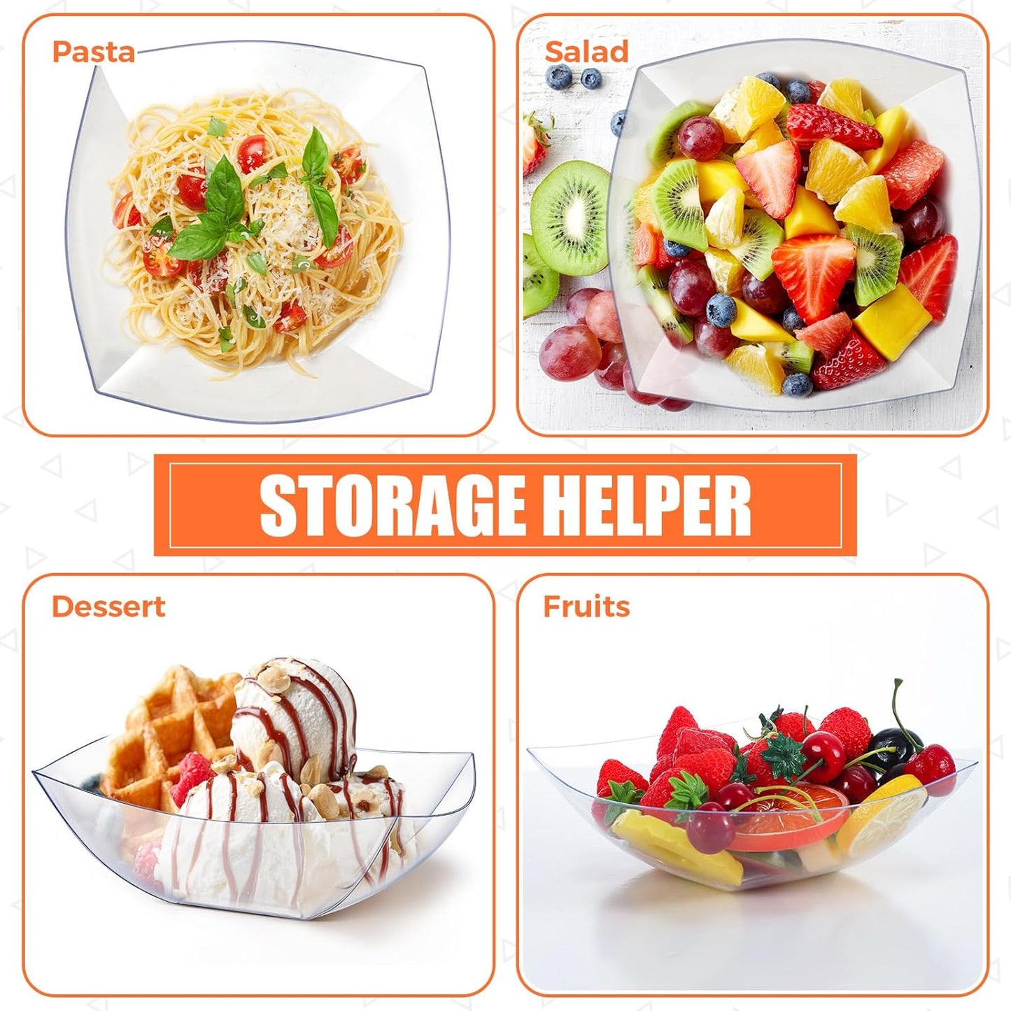 Tanlade 50 Pcs Square Plastic Serving Bowls Disposable Snack Salad Bowl Small Party Candy Bar Containers Taco Bar Serving Dishes for Buffet Chips Fruit(Clear,32 oz)