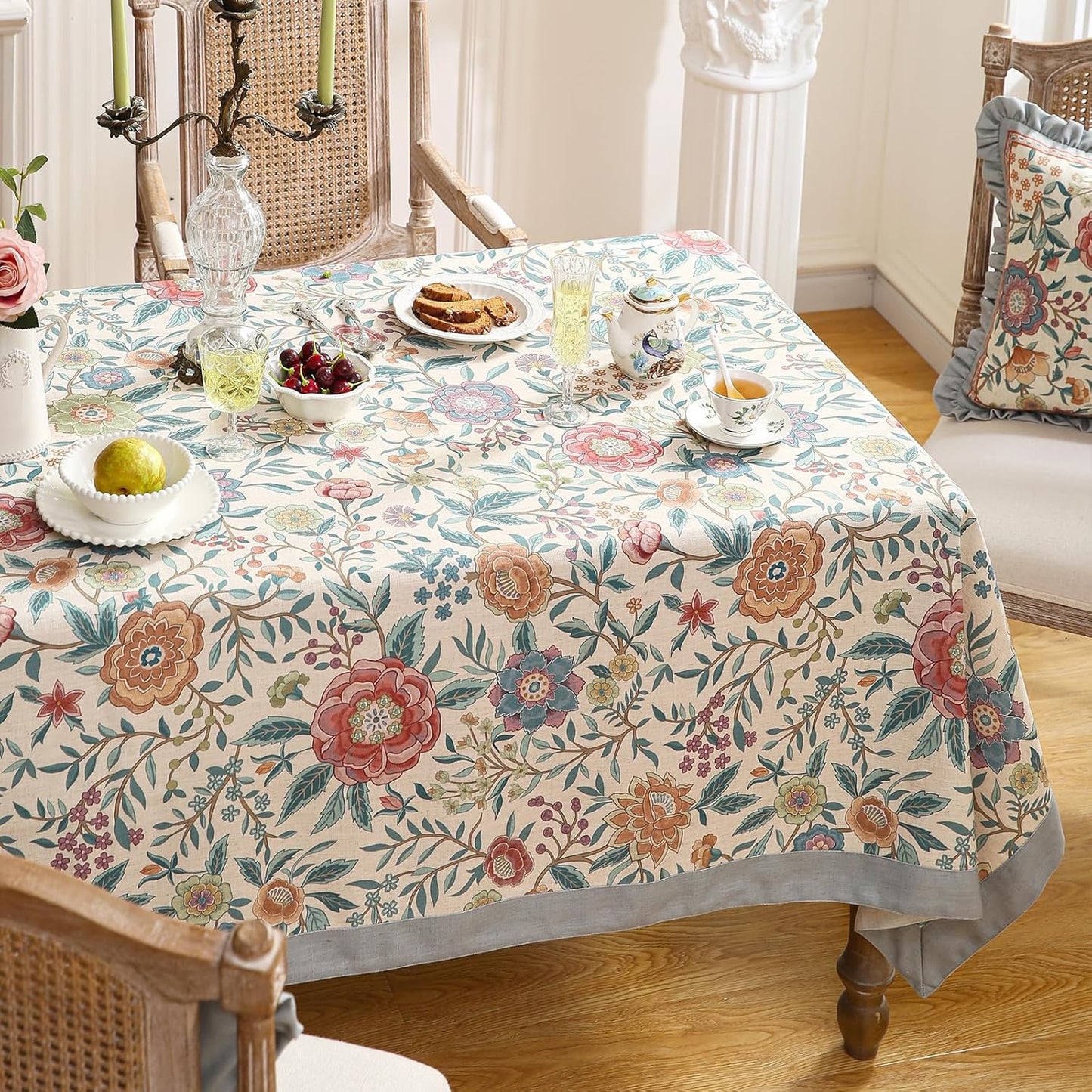 Designer Linen Small Square Tablecloth,William Morris Floral Colorful Pattern Table Cloth,Decor Table Cover for Kitchen,Dining,Thanksgiving,Party,Christmas,55"*55"-Flowershadow a