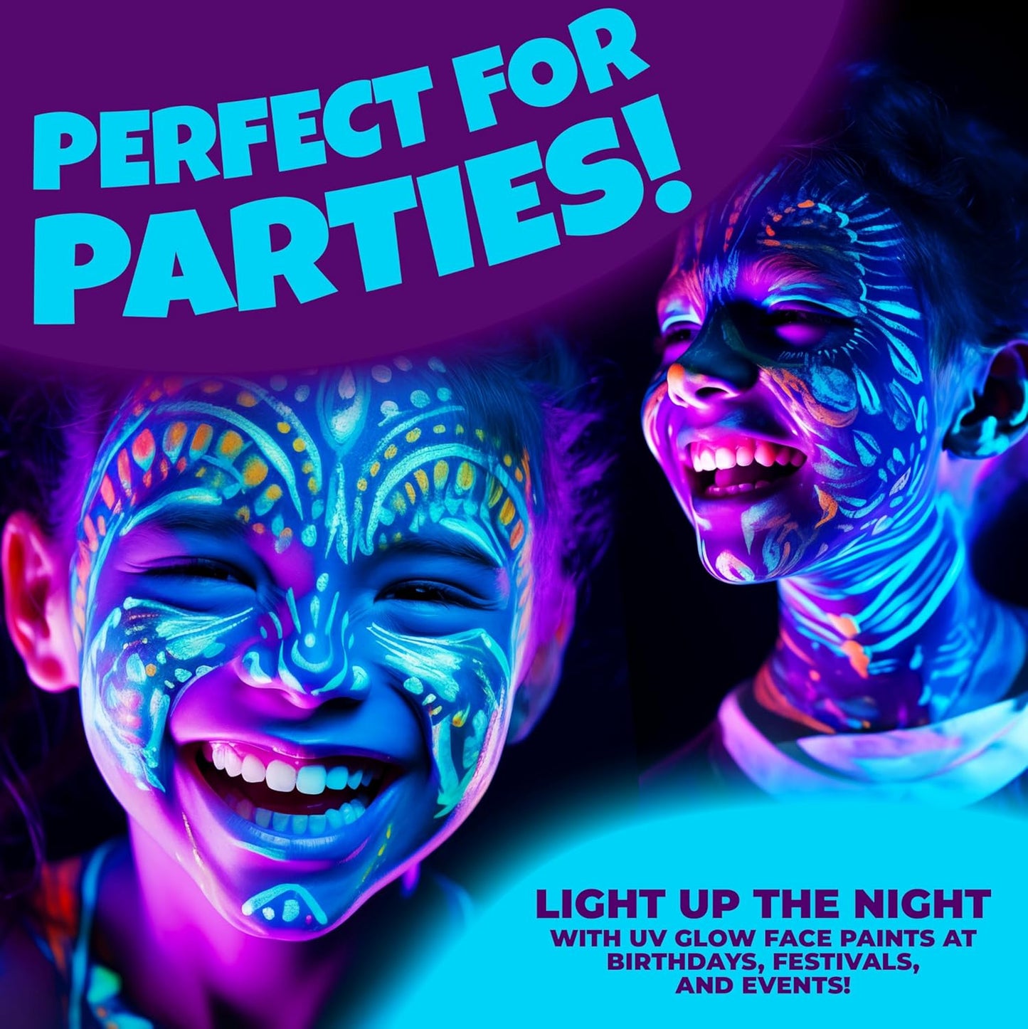 Blue Squid UV Body Paint - Glow in the Dark Body Paint, Neon Face Paint for Glow Party Accessories - Safe, Non-Toxic Black Light Glow Makeup for Adults & Kids, Multicolor 8 x Pots with Mini UV Light