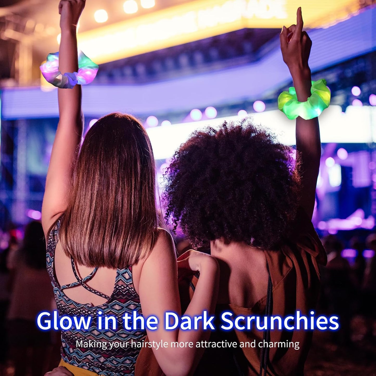 18Pcs Light Up Scrunchies, LED Hair Scrunchies for Women Girls Neon Colorful Hair Tie 3 Light Modes Glow in the Dark Hair Accessories for Rave Slumber Birthday Halloween Christmas Light Up Party Favor