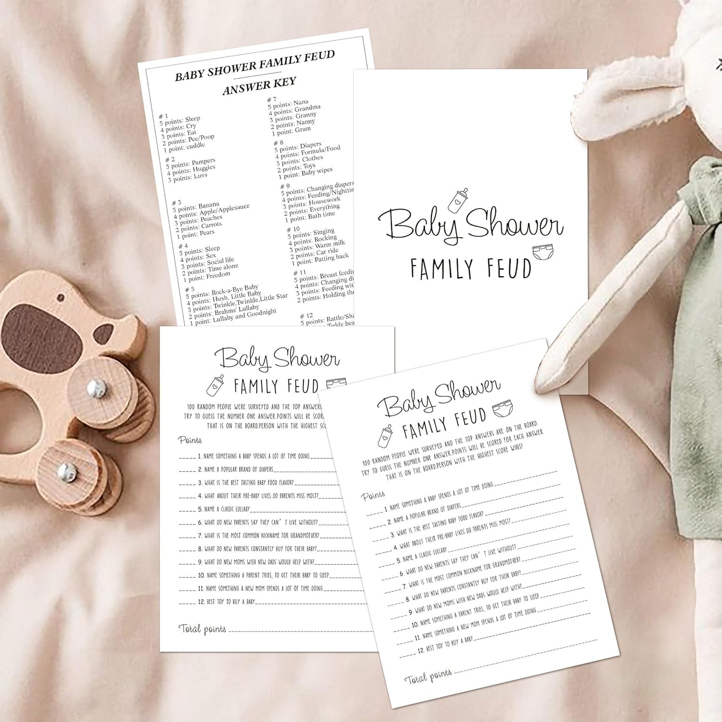 Family Feud Baby Shower Game - Pack of 30 Cards, Answer Key, Gender Neutral Decorations, Game Supplies