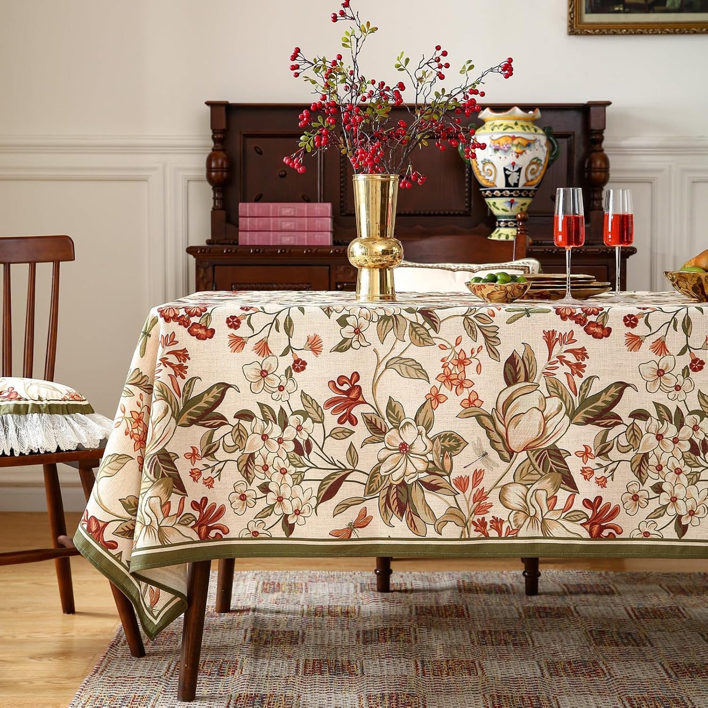 ISAENNE Designer Bohemian Square Table Cloth,Linen Colorful Floral Pattern Tablecloth,Fall Wrinkle Resistant Decorative Tablecloths for Dining Thanksgiving Kitchen Party,67"*67"-Grace A