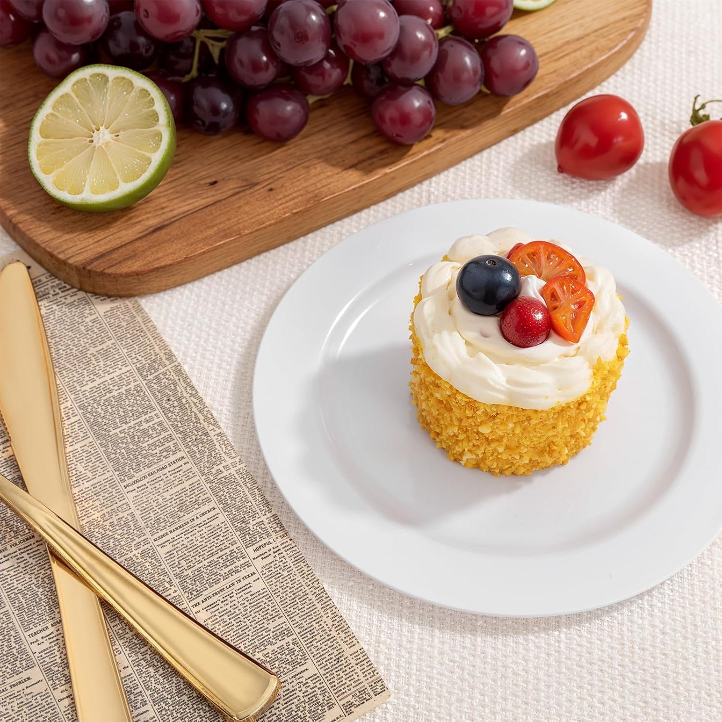 bUCLA 200PCS White Plastic Plates - 6.25inch Disposable Salad/Dessert/Appetizer/Small Cake Plates for Wedding & Party