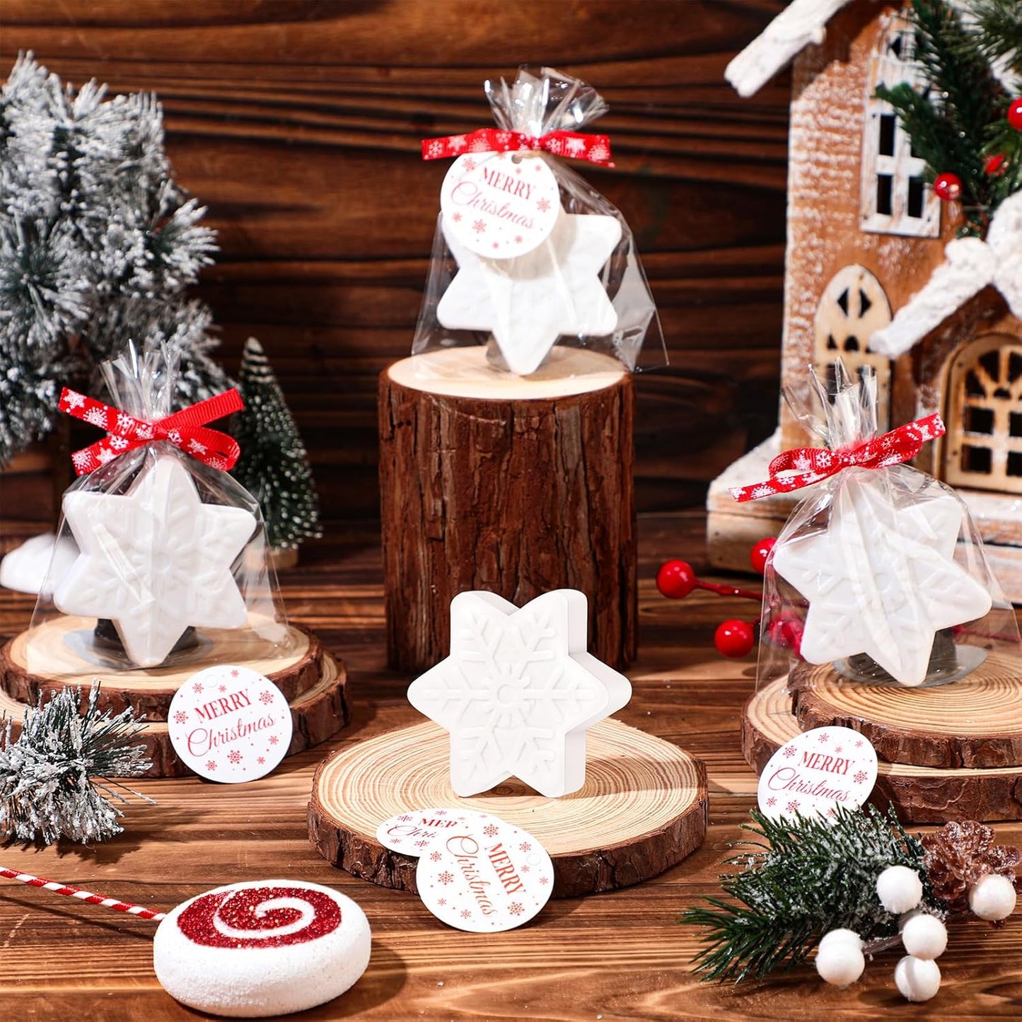 30 Set Christmas Soap Bar Gift Set Christmas Handmade Xmas Tree Santa Clause Gingerbread Snowflake Soaps Bulk Holiday Stocking Stuffer Party Favors for Bathroom(White,Snowflake)
