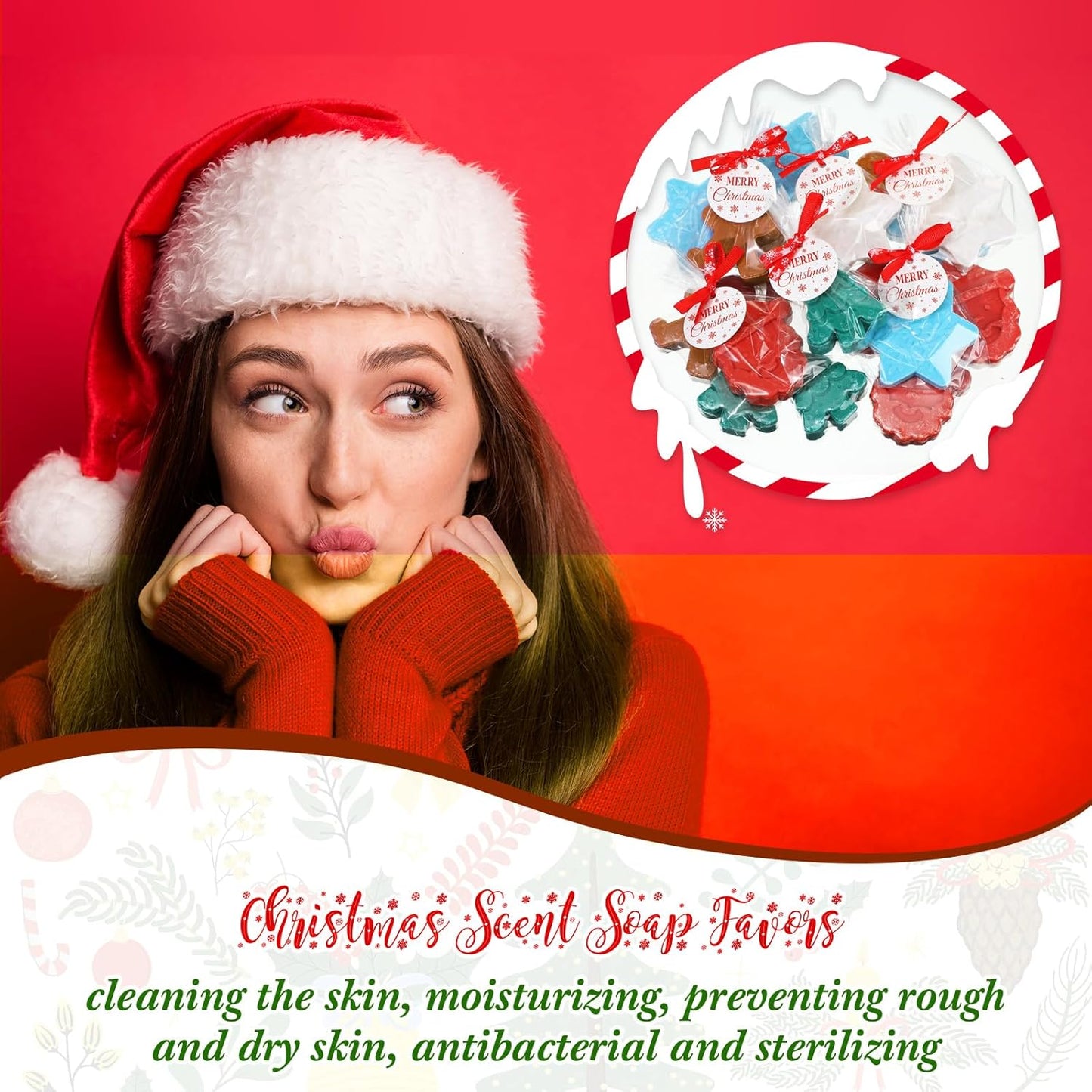 30 Set Christmas Soap Bar Gift Set Christmas Handmade Xmas Tree Santa Clause Gingerbread Snowflake Soaps Bulk Holiday Stocking Stuffer Party Favors for Bathroom(Multicolor,Mixed Style)