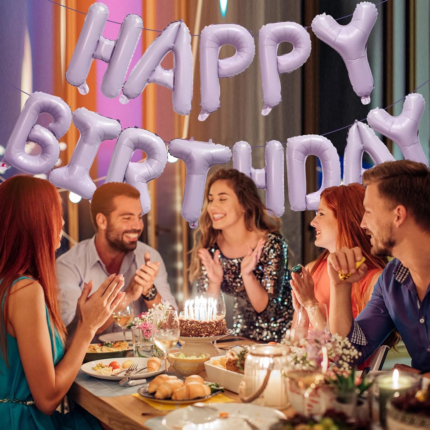 KALOR Pastel Purple Happy Birthday Balloons Banner, 16 Inch Mylar Foil Letters Balloon Sign for Women, Men, Boys & Girls Kids Birthday Decorations Photo Backdrop