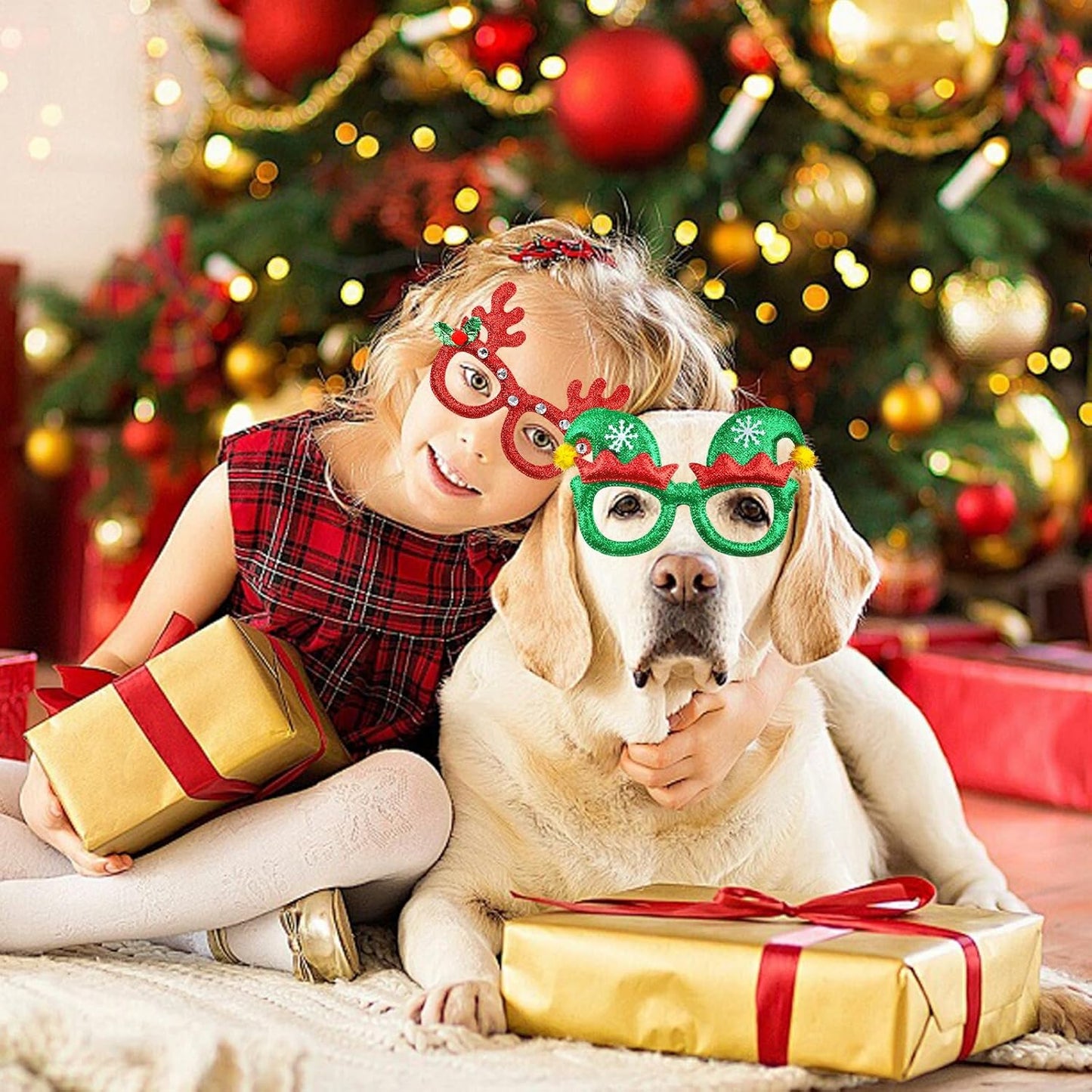 Yunfan 12pcs Christmas Glasses Glitter Party Glasses Frames Xmas Costume Eyeglasses for Cosplay Party Favor Photo Booth (One Size Fits All)